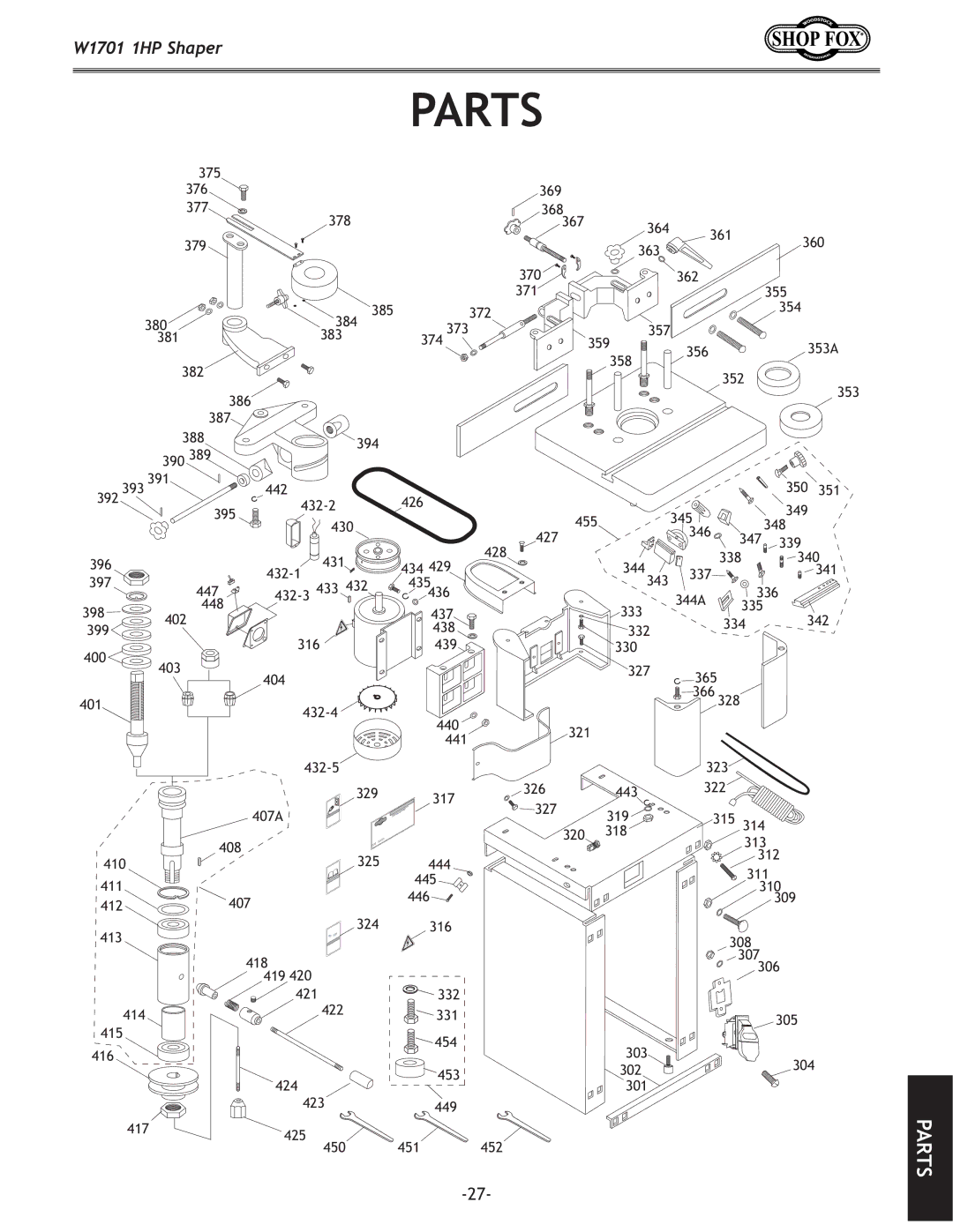 Woodstock W1701 owner manual Parts 