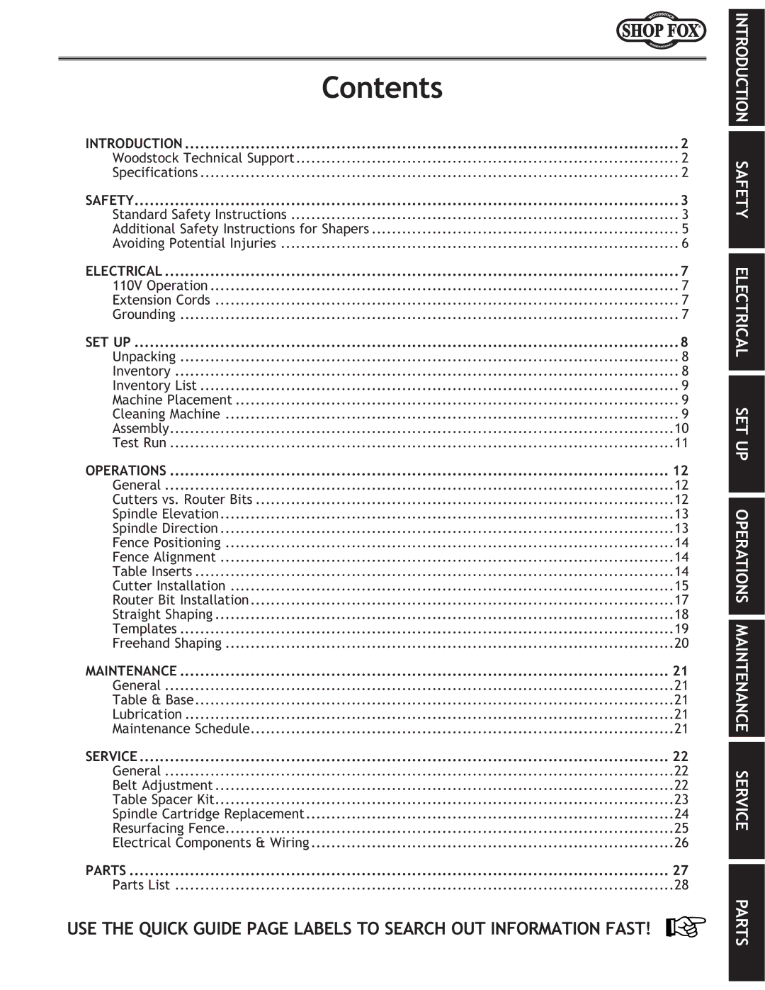 Woodstock W1701 owner manual Contents 