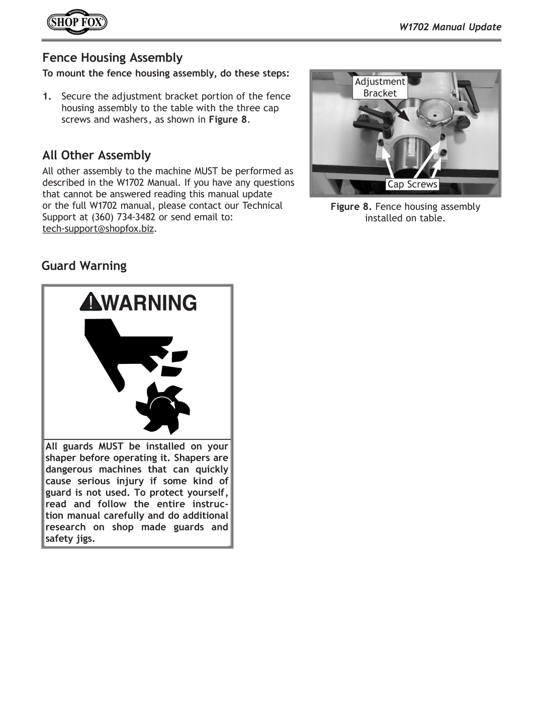 Woodstock W1702 instruction manual Fence Housing Assembly, To mount the fence housing assembly, do these steps 