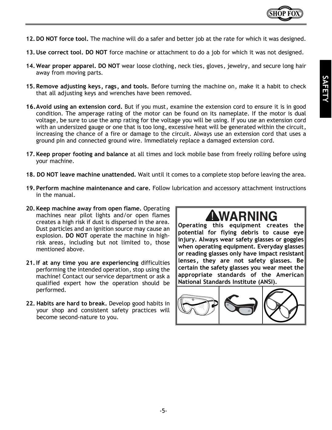 Woodstock W1702 instruction manual Safety 