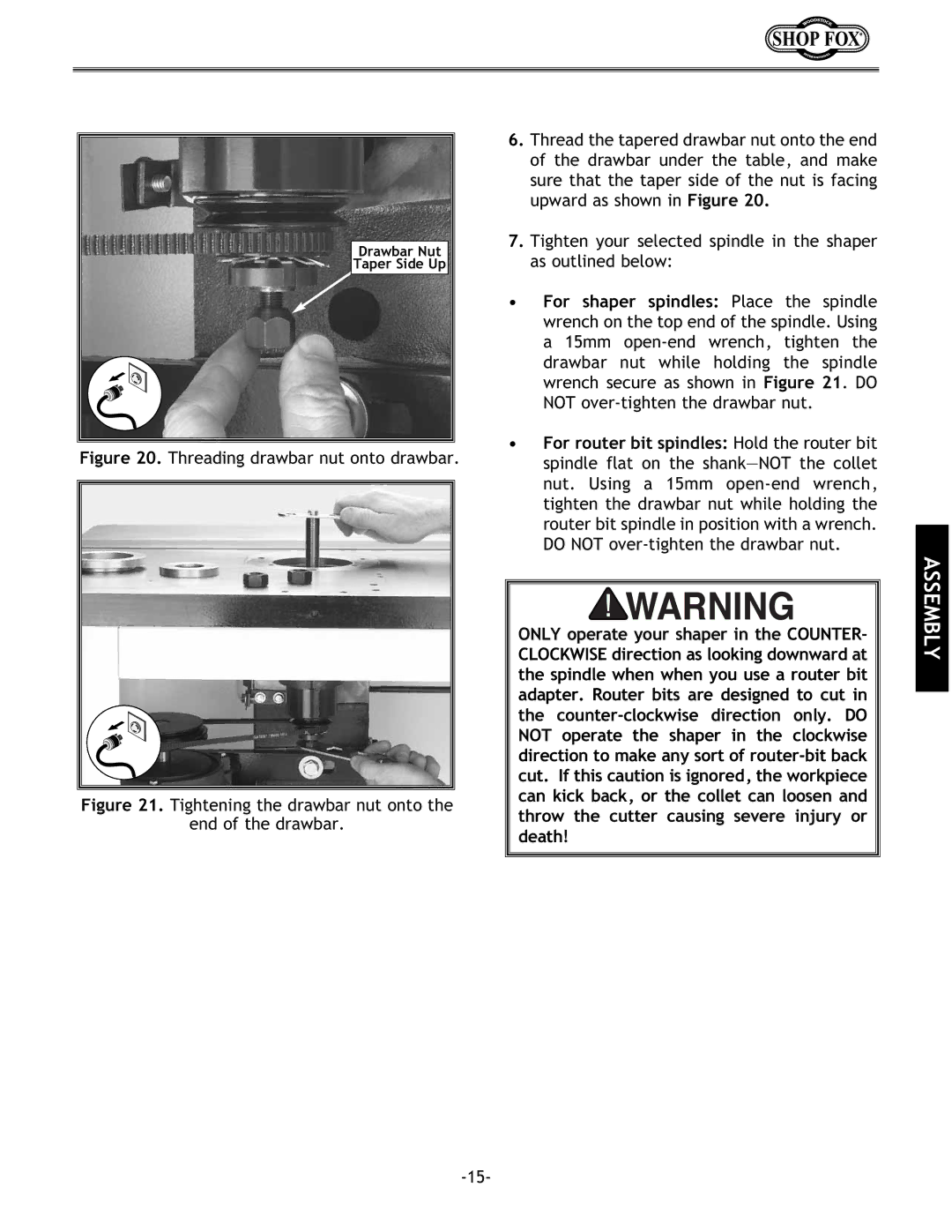 Woodstock W1702 instruction manual Threading drawbar nut onto drawbar 