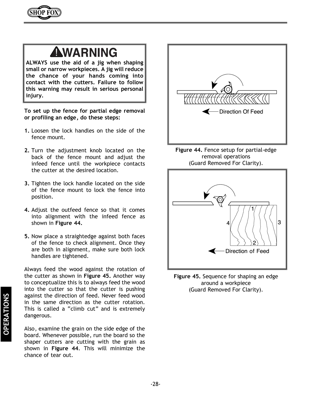 Woodstock W1702 instruction manual Operations 