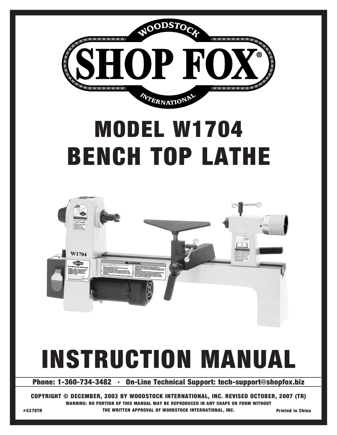 Woodstock W1704 instruction manual Bench TOP Lathe 