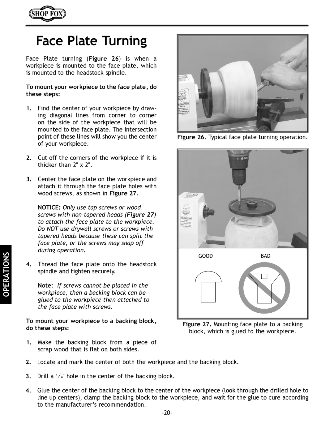 Woodstock W1704 instruction manual Face Plate Turning, To mount your workpiece to the face plate, do these steps 