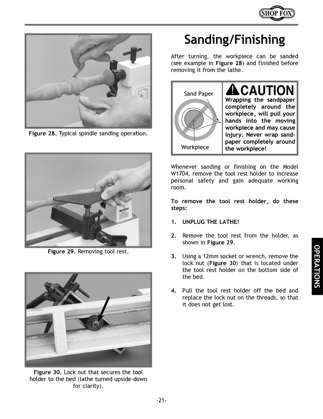 Woodstock W1704 instruction manual Sanding/Finishing, Typical spindle sanding operation 