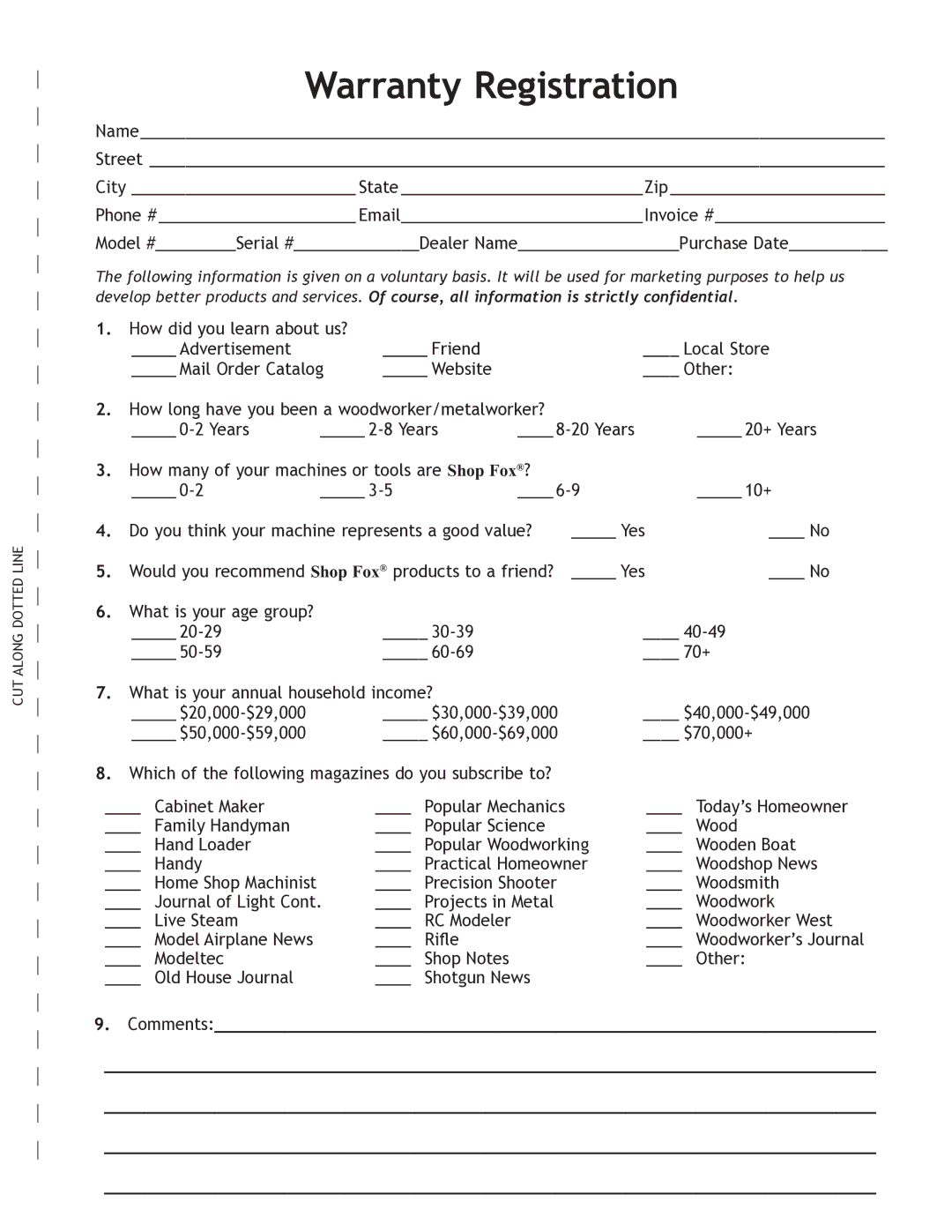 Woodstock W1704 instruction manual Warranty Registration 