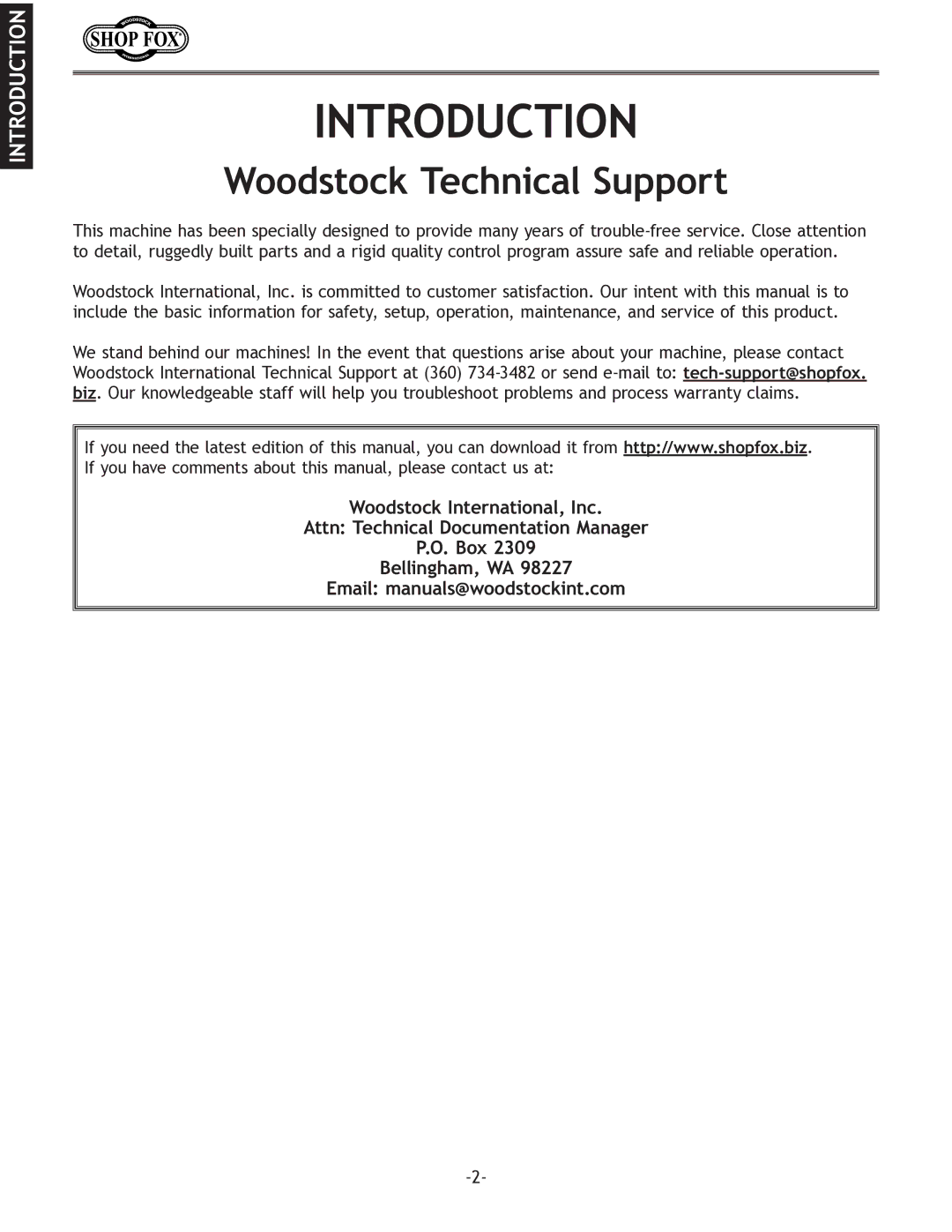 Woodstock W1704 instruction manual Introduction, Woodstock Technical Support 