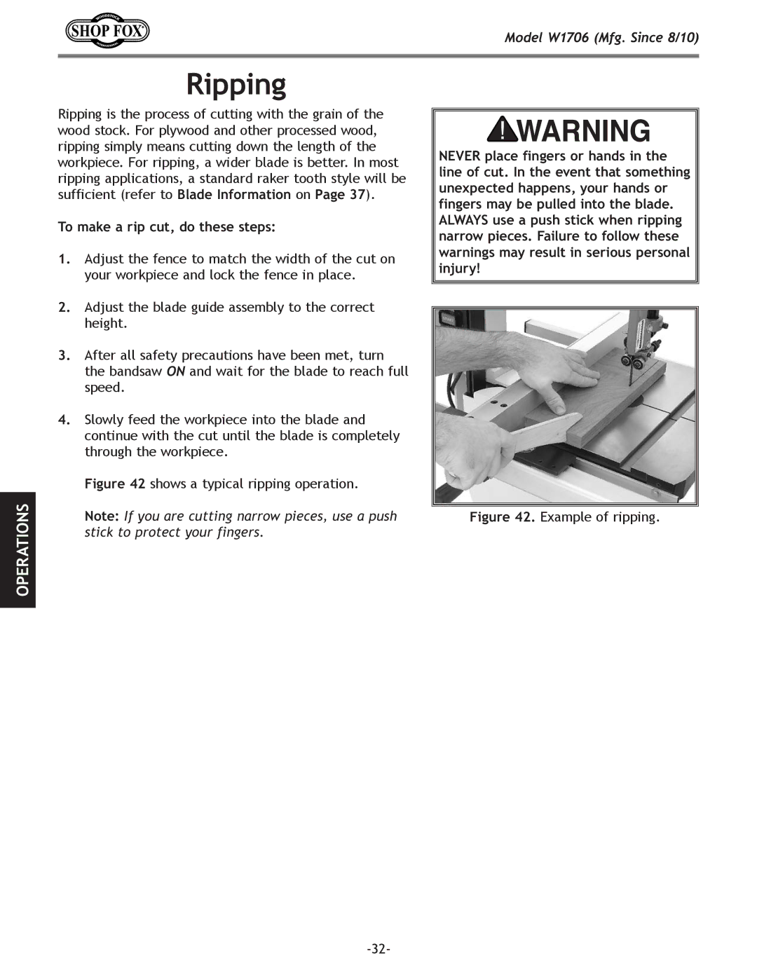 Woodstock W1706 owner manual Ripping, To make a rip cut, do these steps 