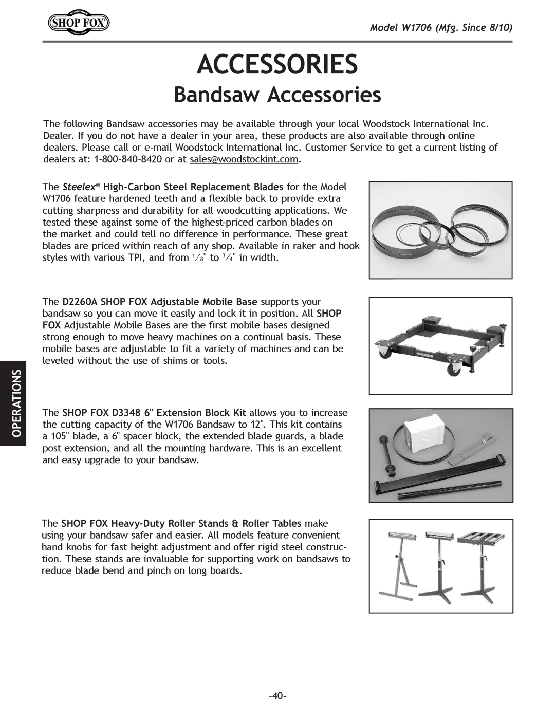 Woodstock W1706 owner manual Bandsaw Accessories 