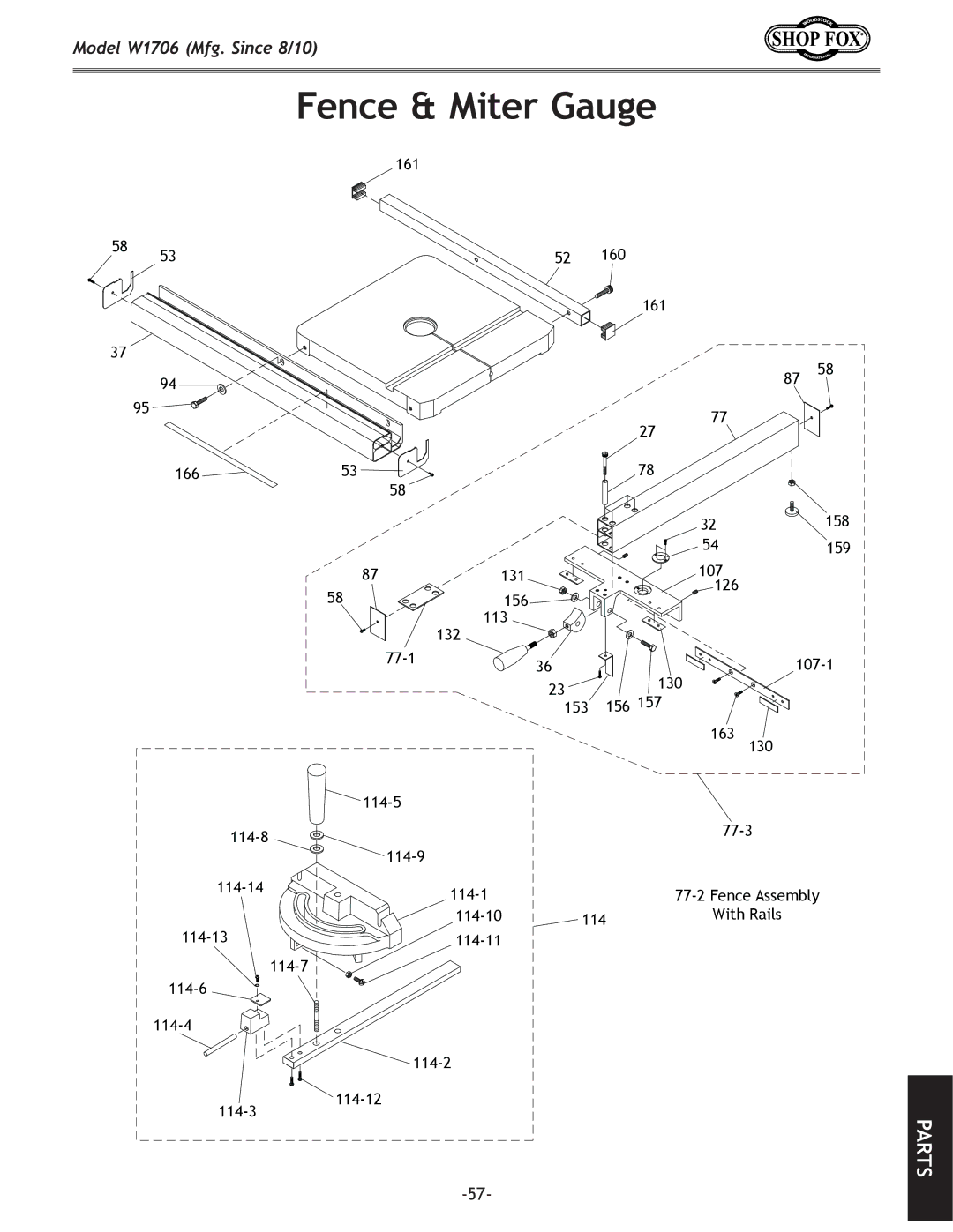 Woodstock W1706 owner manual Fence & Miter Gauge 