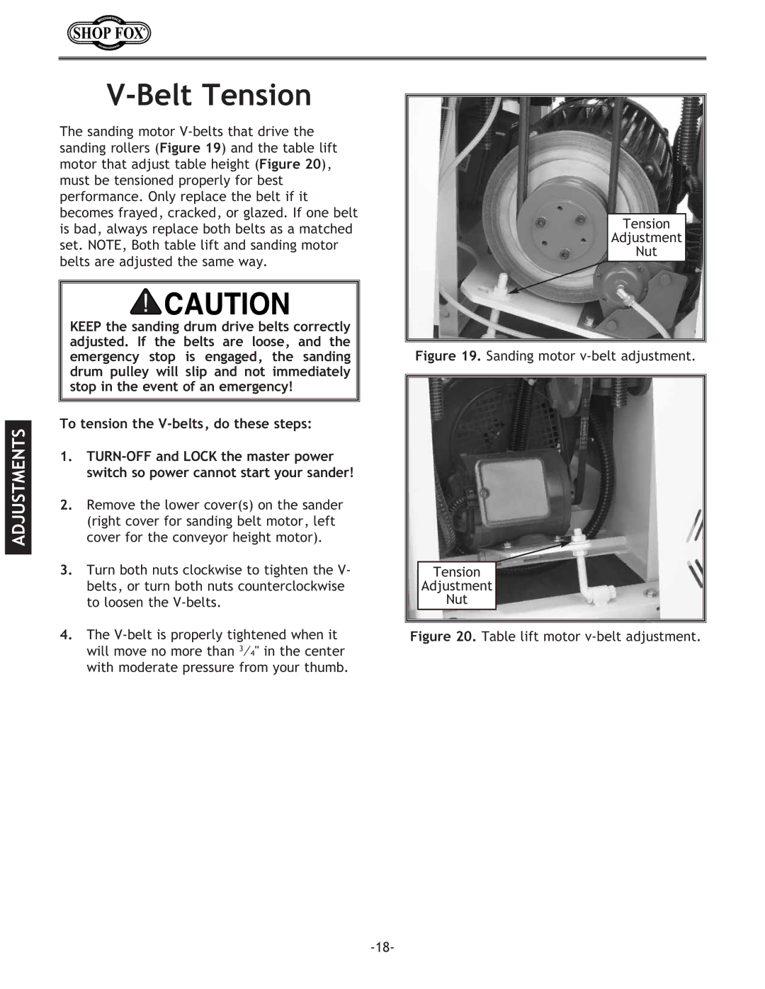 Woodstock W1709 instruction manual Belt Tension, To tension the V-belts, do these steps 