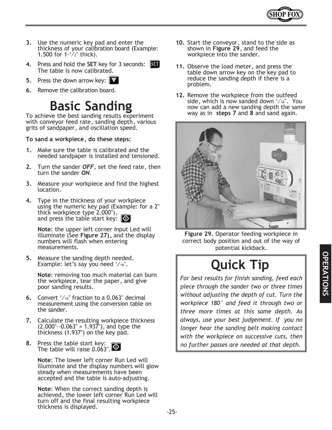 Woodstock W1709 instruction manual Basic Sanding, Quick Tip, To sand a workpiece, do these steps 