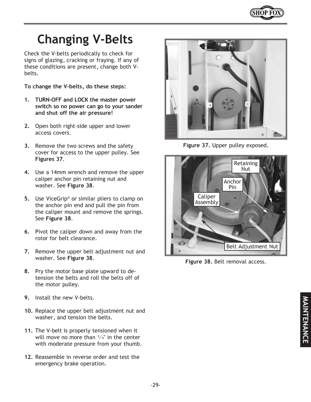 Woodstock W1709 instruction manual Changing V-Belts, Figures 