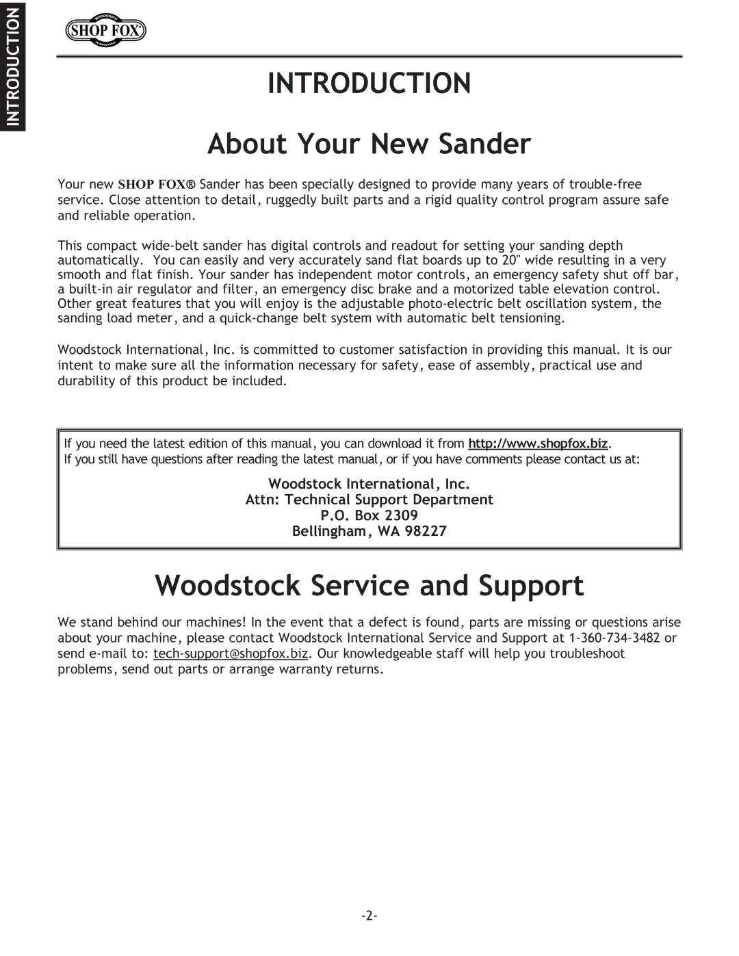 Woodstock W1709 instruction manual Introduction, About Your New Sander, Woodstock Service and Support 