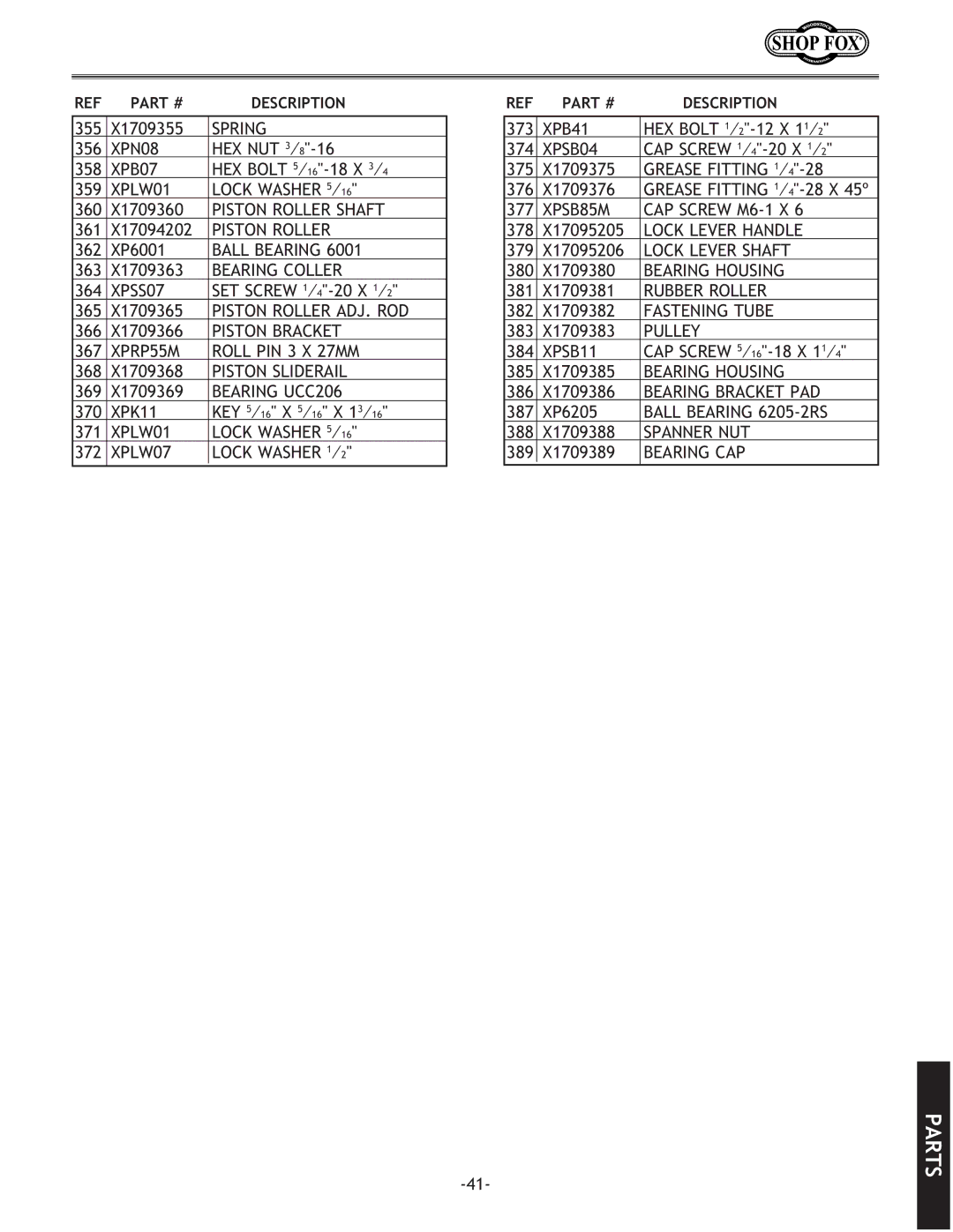 Woodstock W1709 instruction manual Piston Roller Shaft 