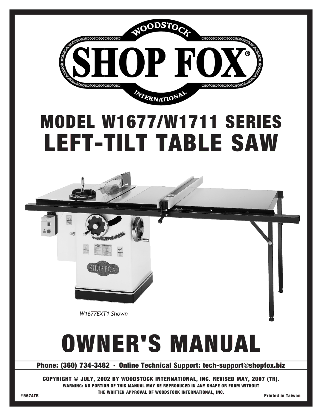 Woodstock W1677, W1711 owner manual LEFT-TILT Table SAW 