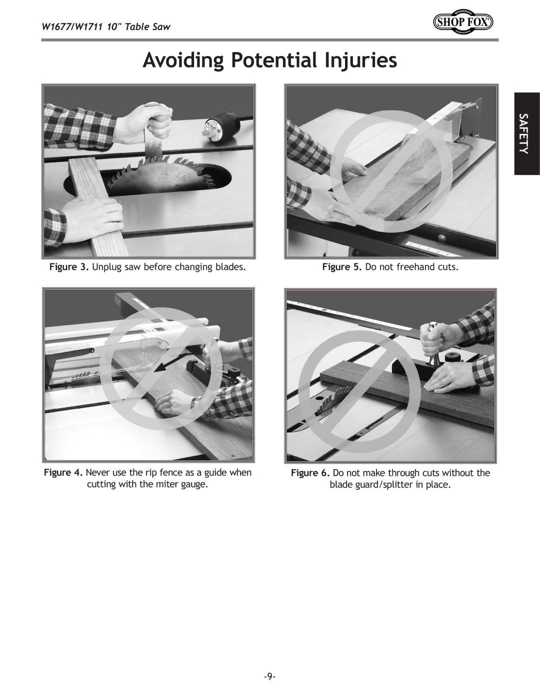 Woodstock W1677, W1711 owner manual Avoiding Potential Injuries, Unplug saw before changing blades 