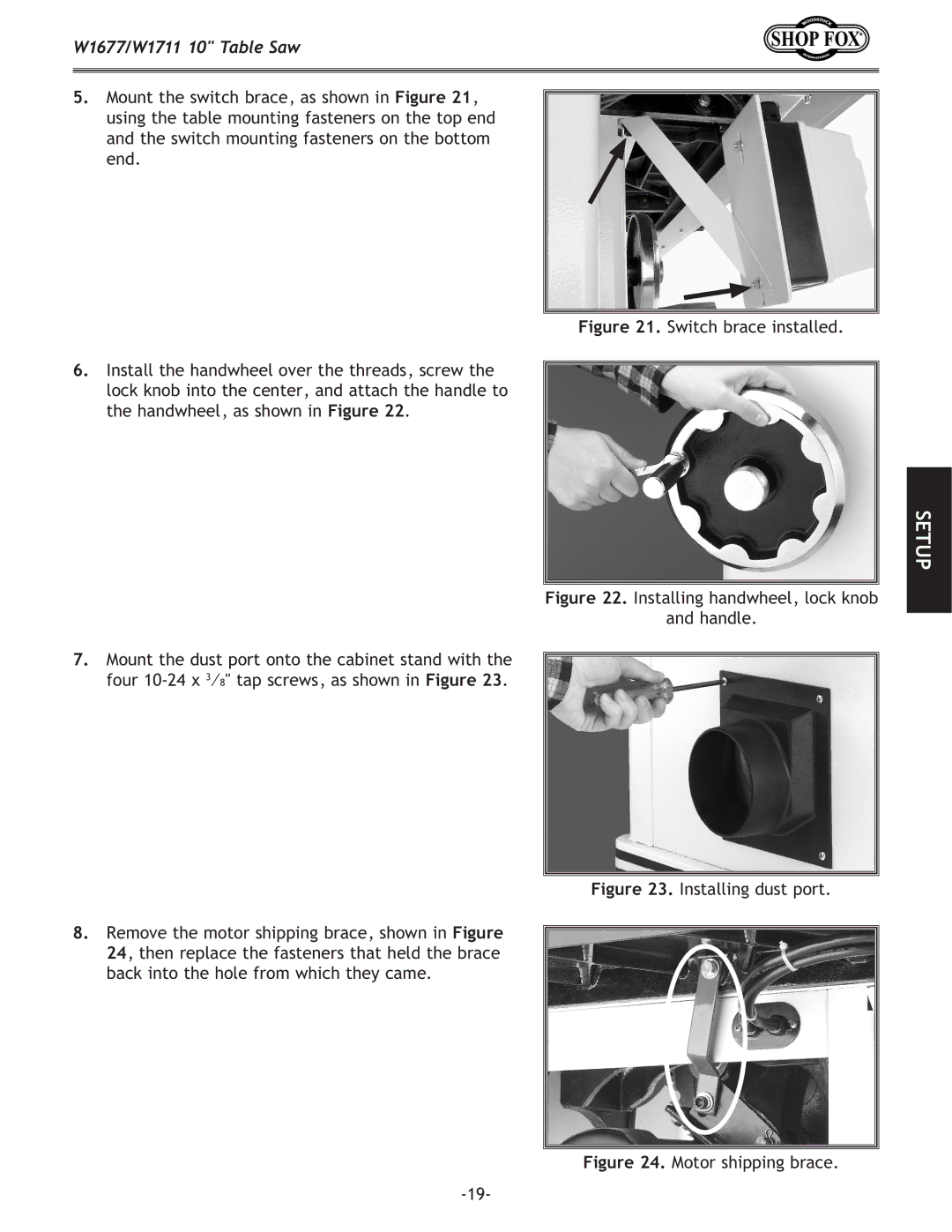 Woodstock W1677, W1711 owner manual Motor shipping brace 