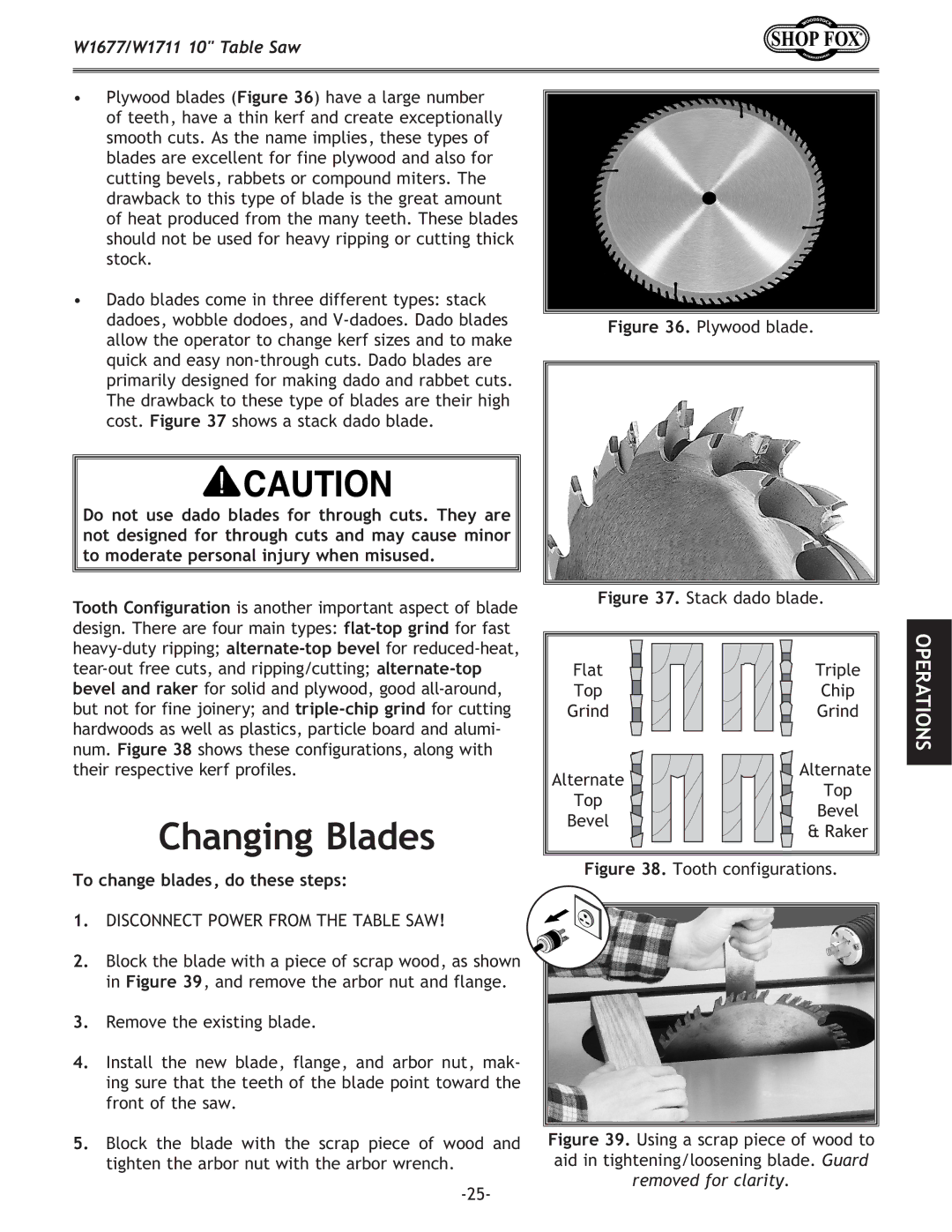 Woodstock W1677, W1711 owner manual Changing Blades, To change blades, do these steps 