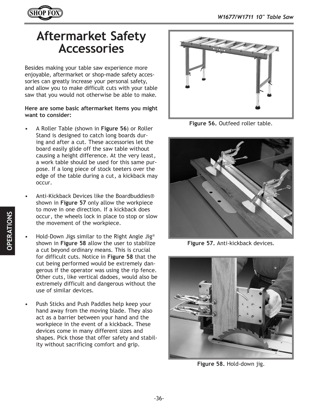 Woodstock W1711, W1677 owner manual Aftermarket Safety Accessories, Outfeed roller table 