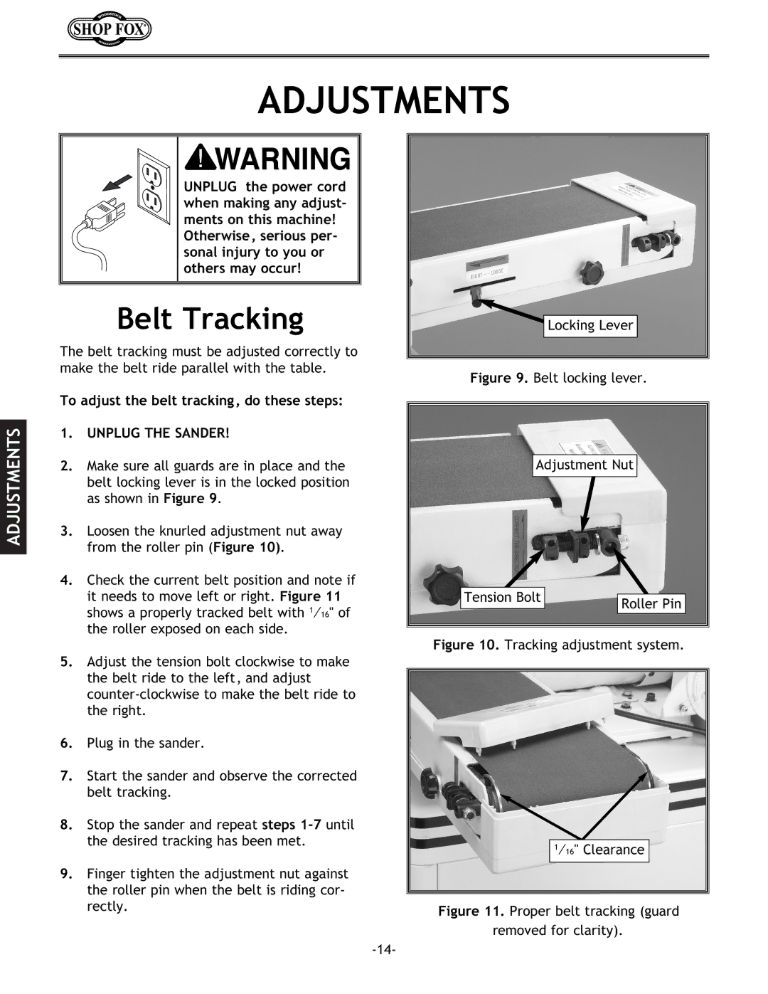 Woodstock W1712 instruction manual Adjustments, Belt Tracking 