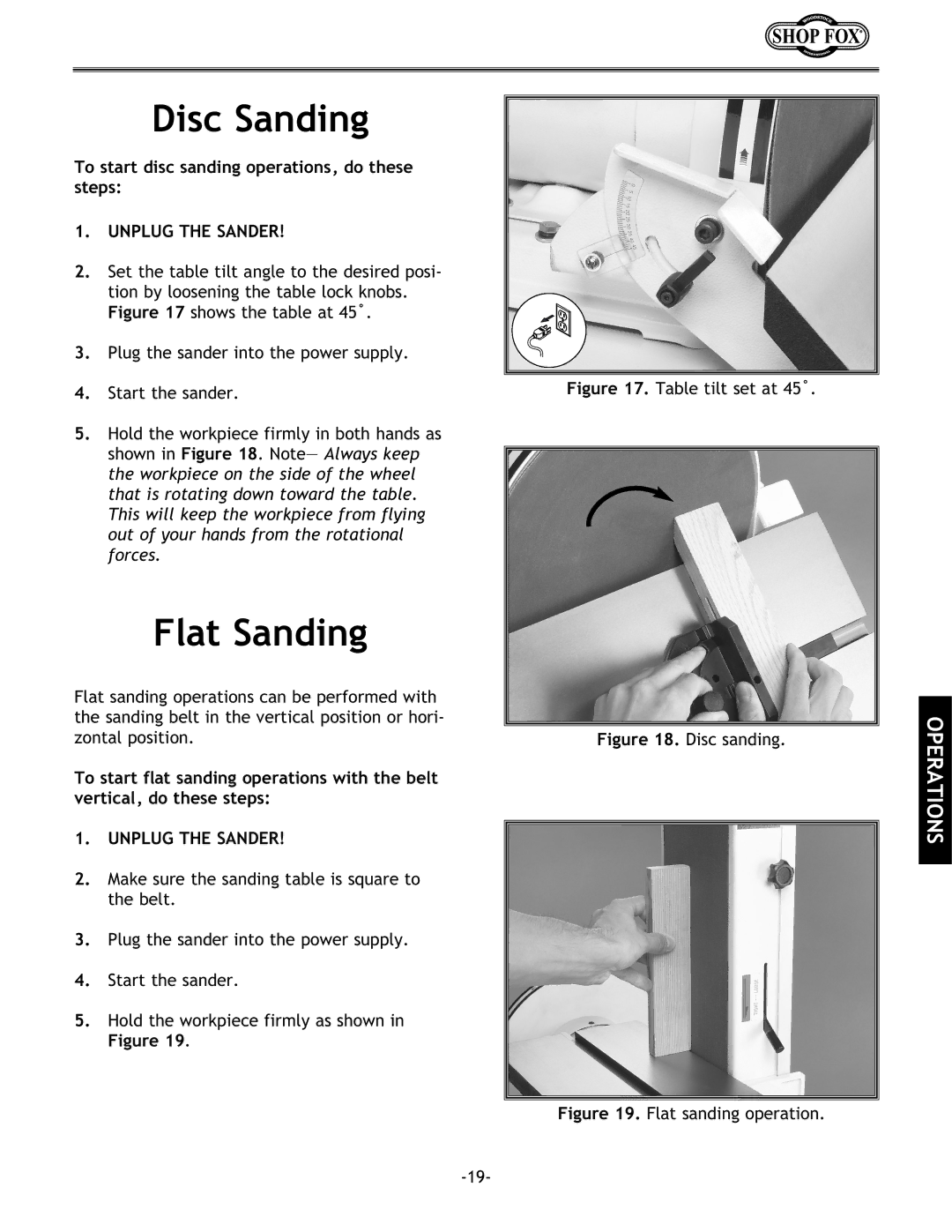 Woodstock W1712 instruction manual Disc Sanding, Flat Sanding 