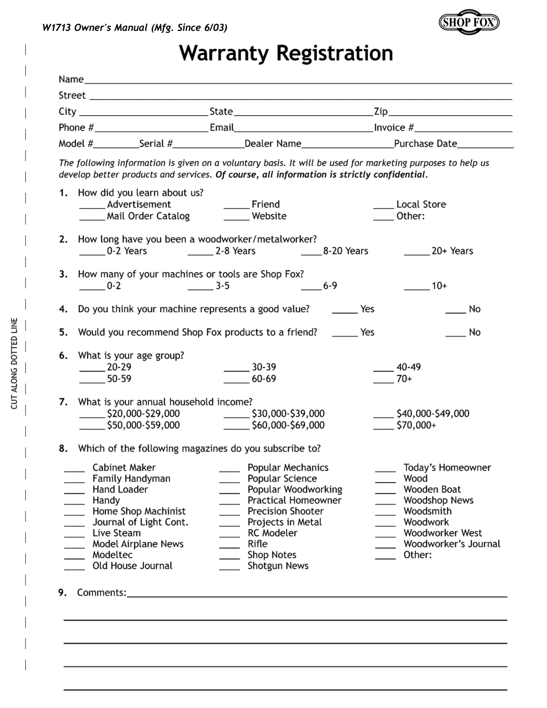 Woodstock W1713 owner manual 