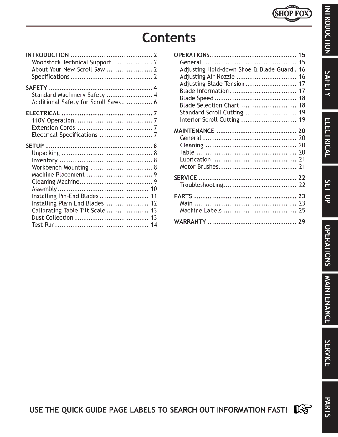 Woodstock W1713 owner manual Contents 