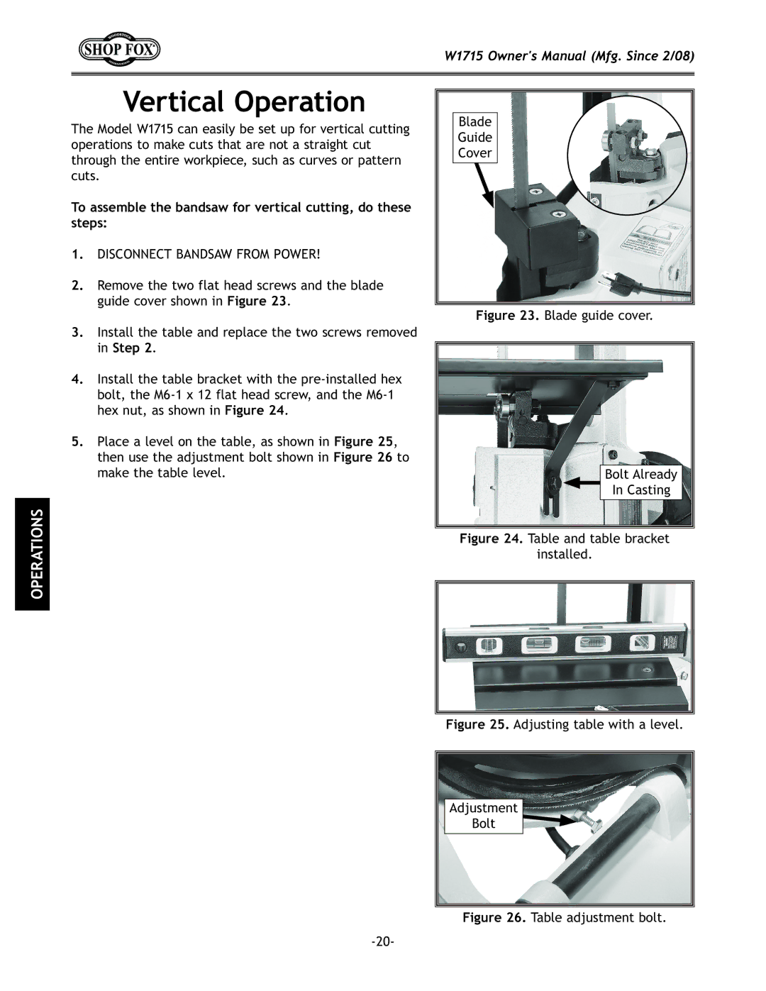 Woodstock W1715 manual ik`ZXcFg\iXk`fe, Disconnect Bandsaw from Power 