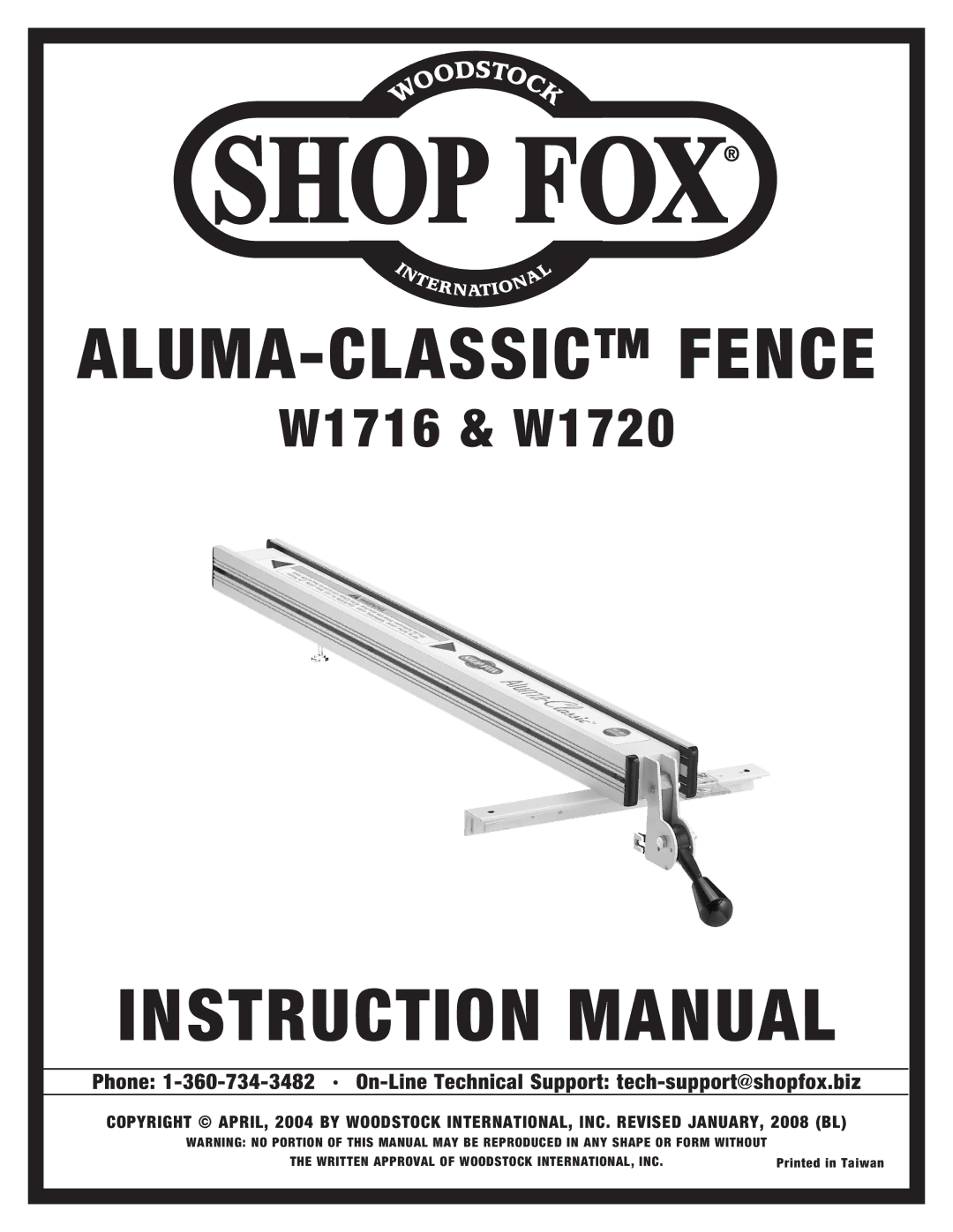 Woodstock W1720, W1716 instruction manual ALUMA-CLASSIC Fence 