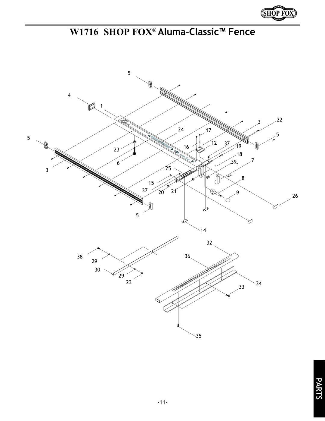 Woodstock instruction manual W1716 Shop FOX Aluma-Classic Fence 