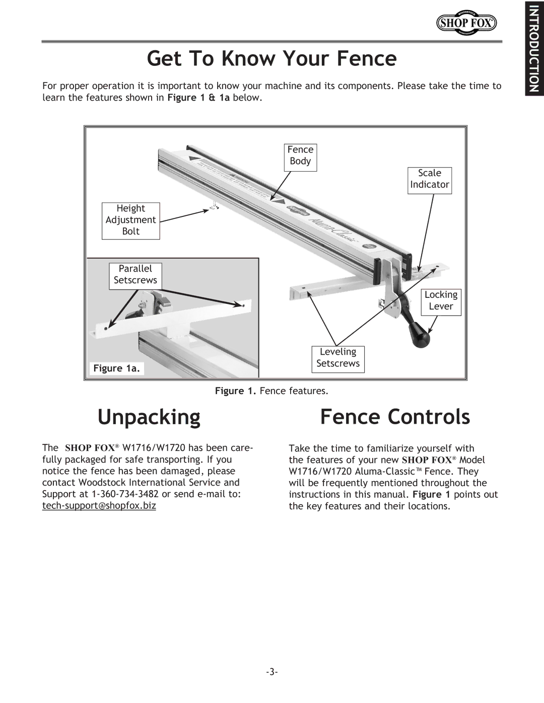 Woodstock W1716 instruction manual Get To Know Your Fence, Unpacking, Shop FOX 