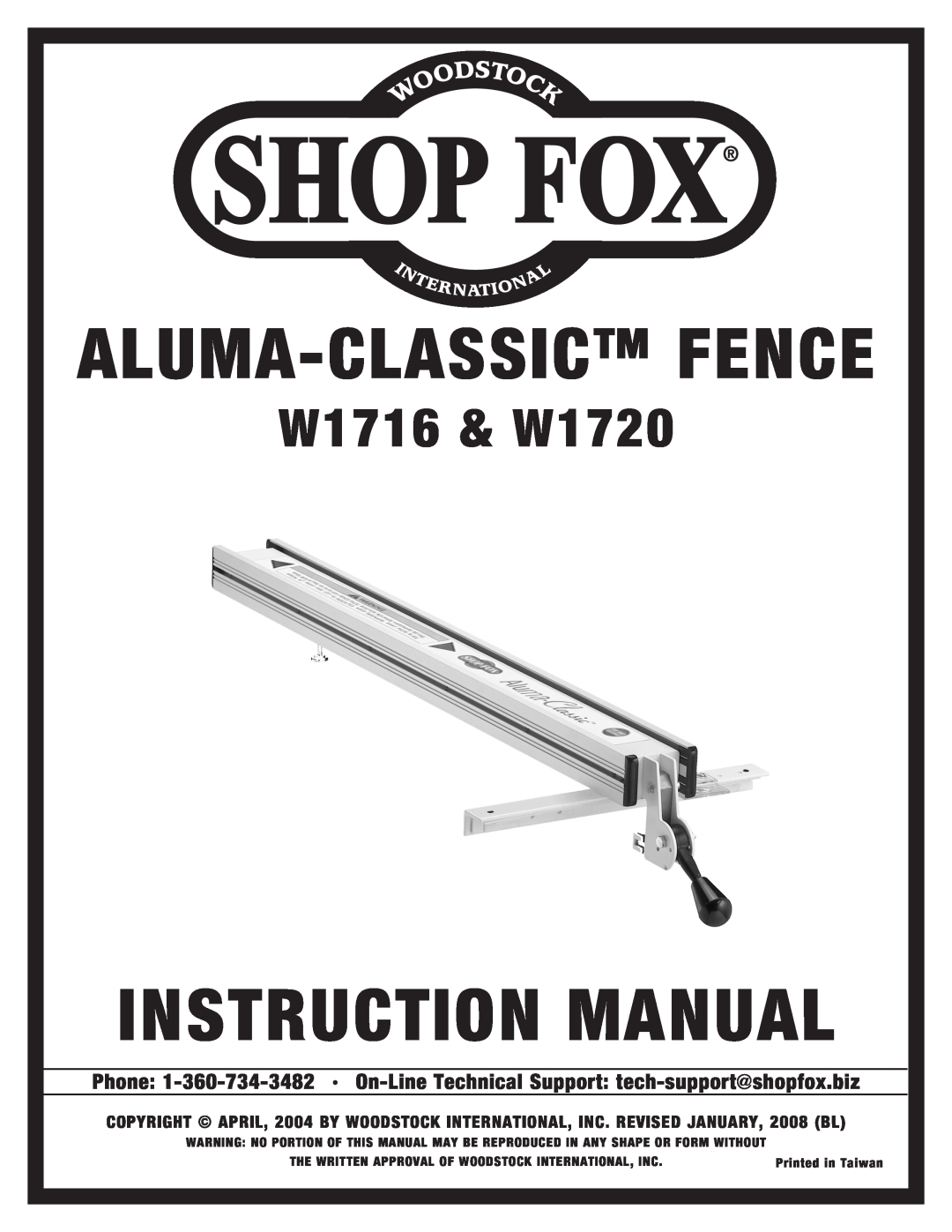 Woodstock instruction manual Aluma-Classicfence, W1716 & W1720 