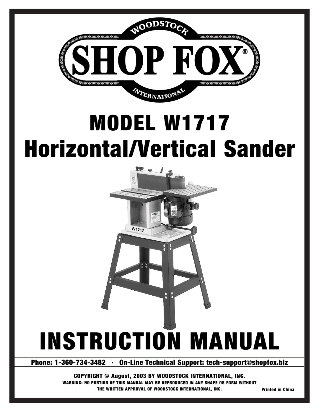 Woodstock W1717 instruction manual Horizontal/Vertical Sander 