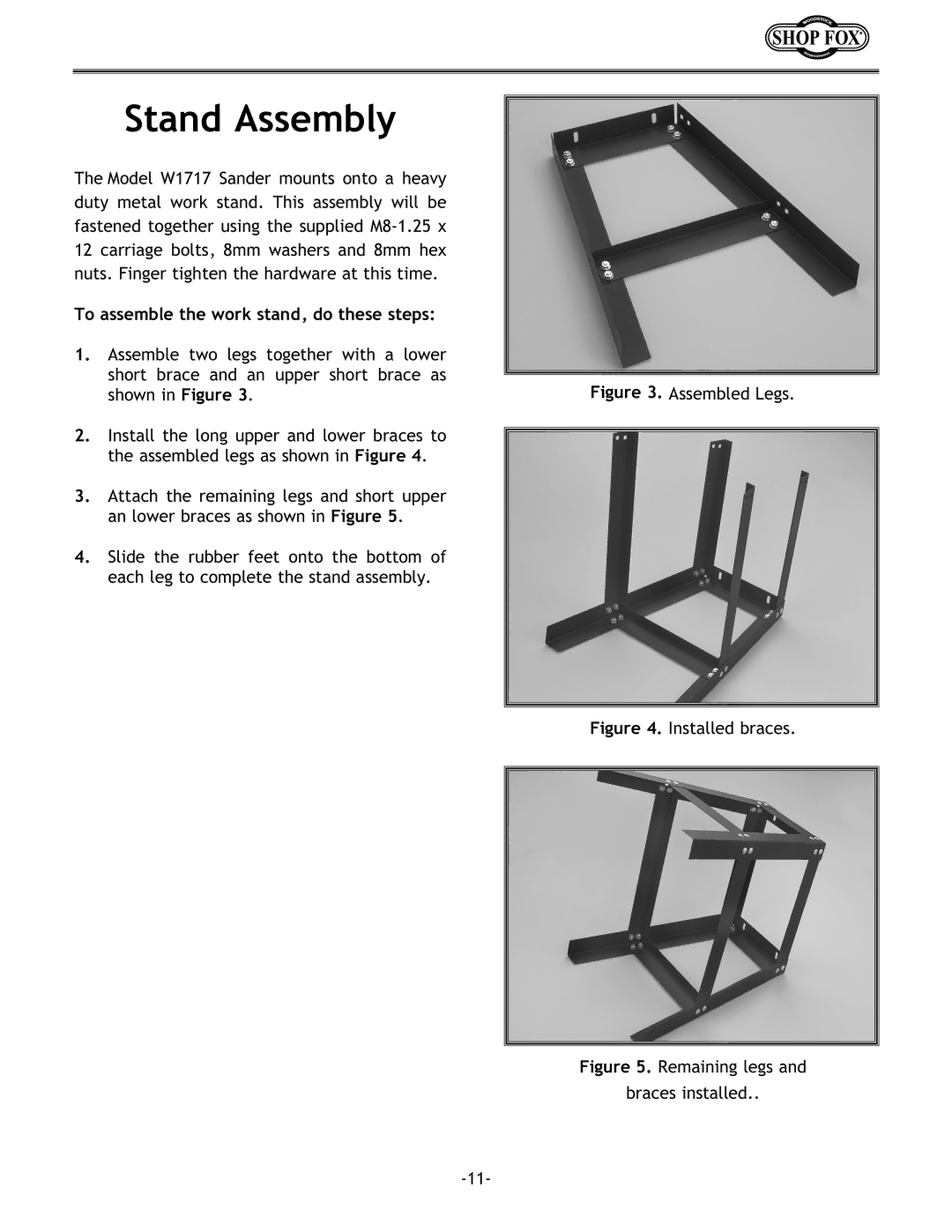 Woodstock W1717 instruction manual Stand Assembly, To assemble the work stand, do these steps 