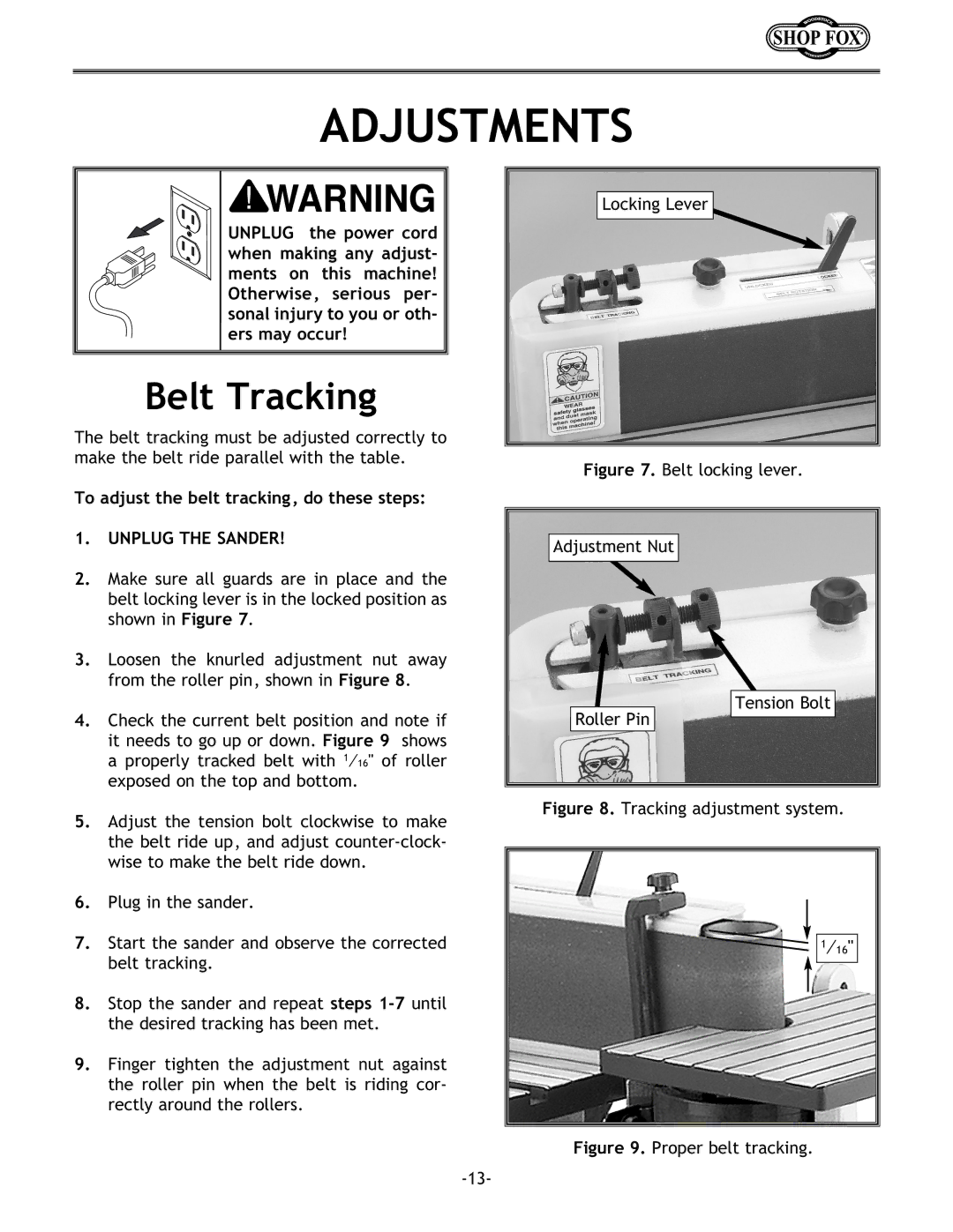 Woodstock W1717 instruction manual Adjustments, Belt Tracking 