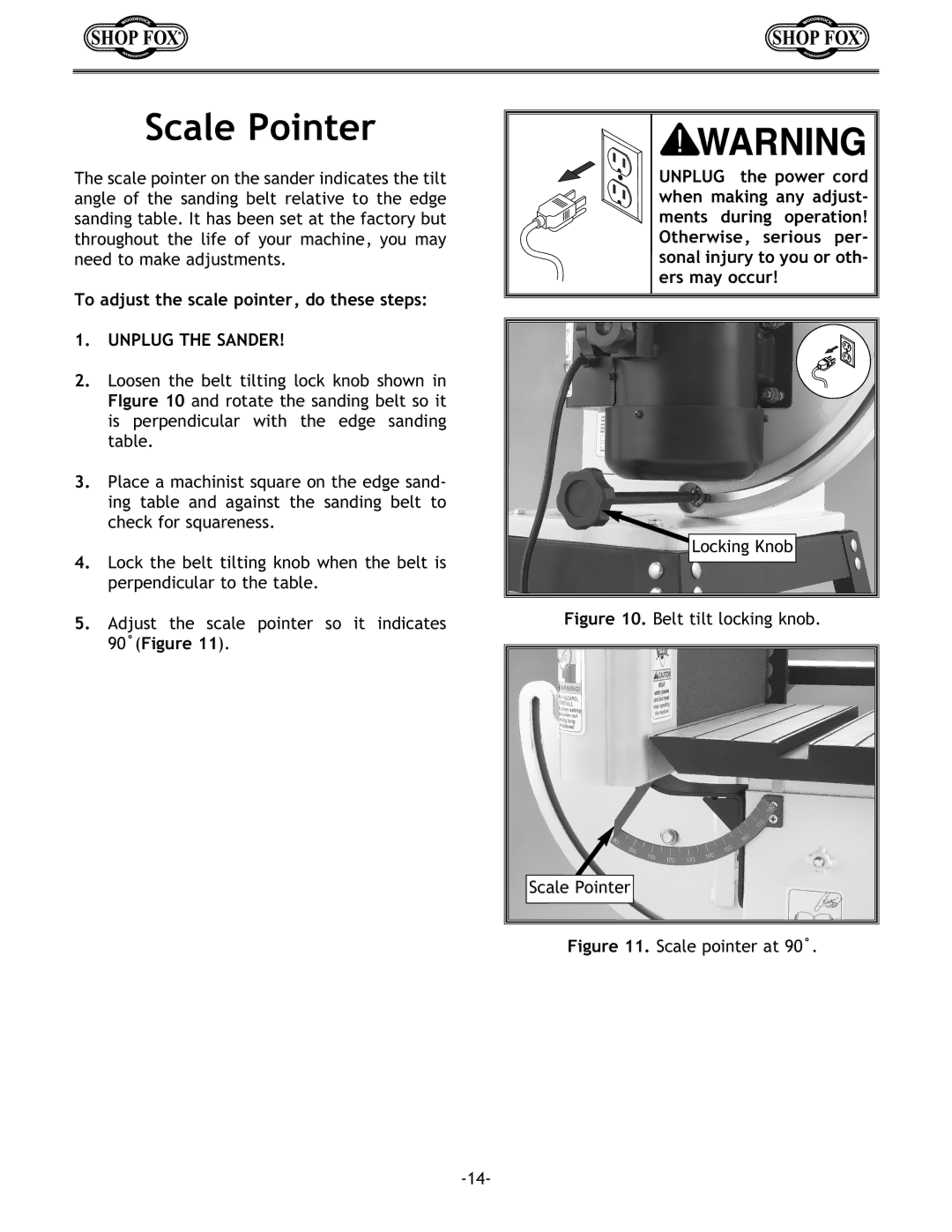 Woodstock W1717 instruction manual Belt tilt locking knob Scale Pointer 