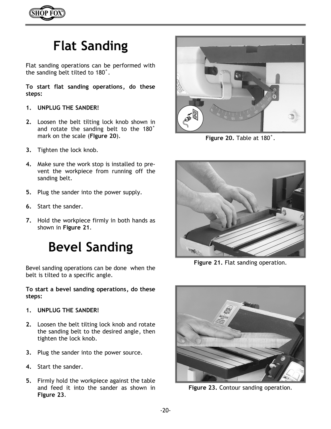 Woodstock W1717 instruction manual Flat Sanding, Bevel Sanding 