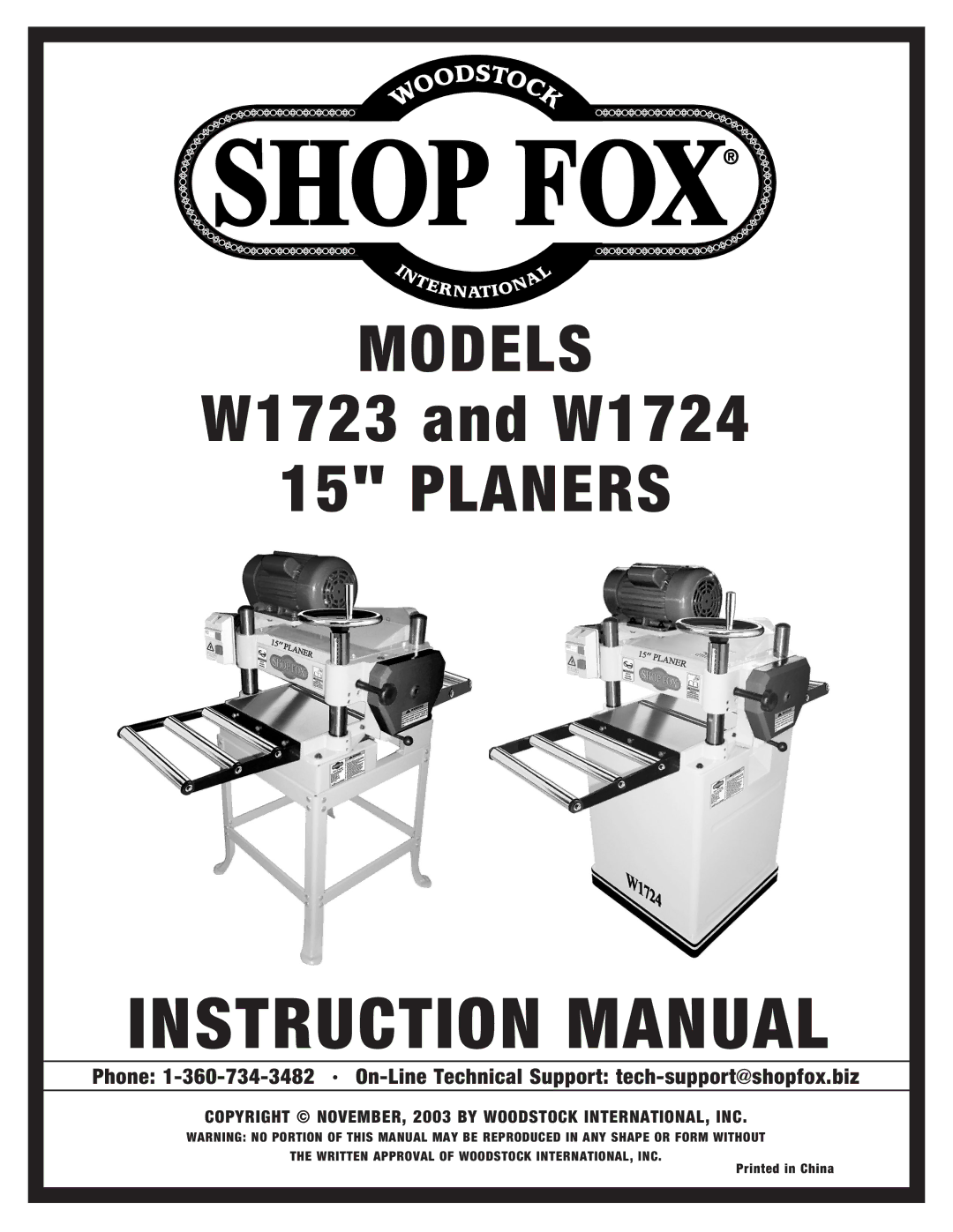 Woodstock W1724, W1723 instruction manual Models 