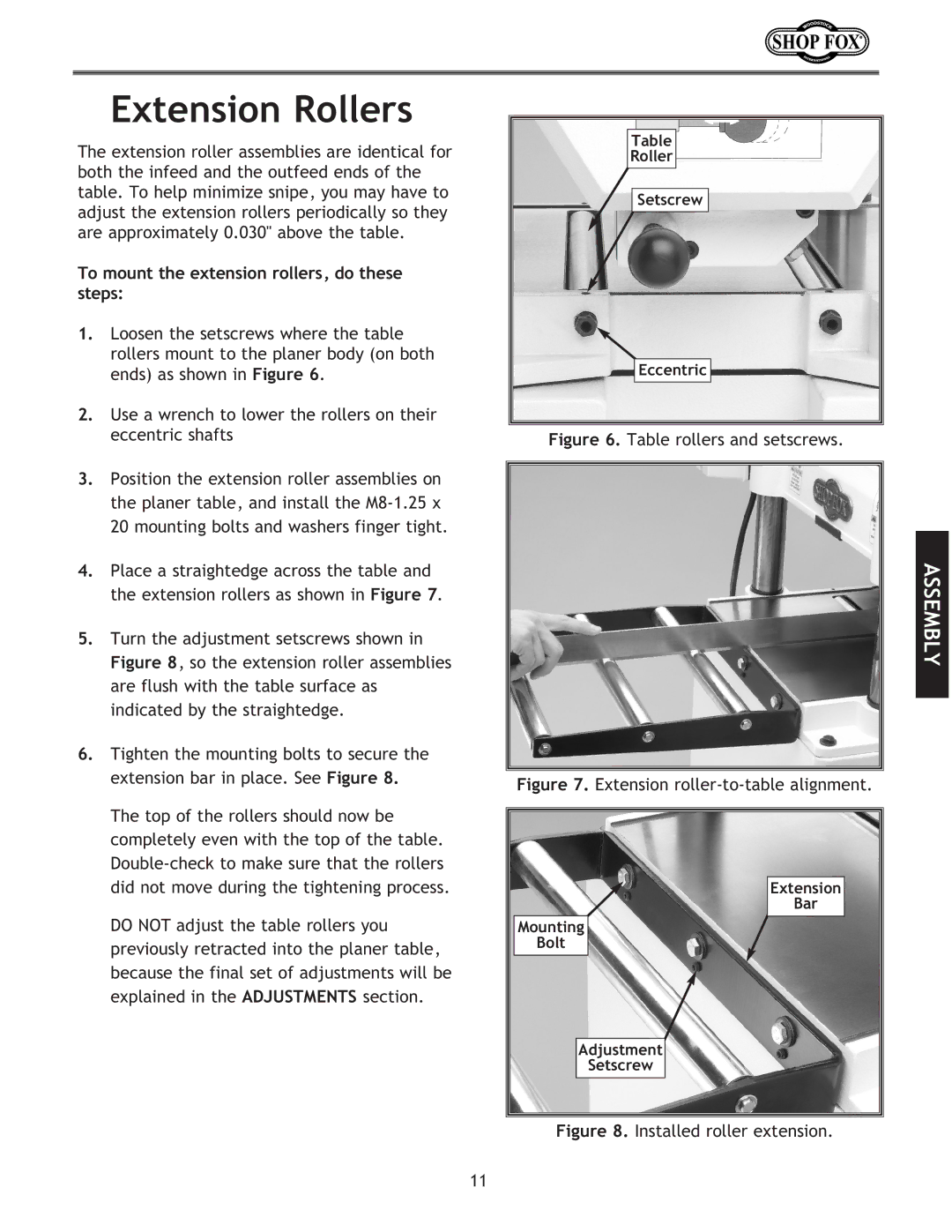 Woodstock W1724, W1723 instruction manual Extension Rollers, To mount the extension rollers, do these steps 