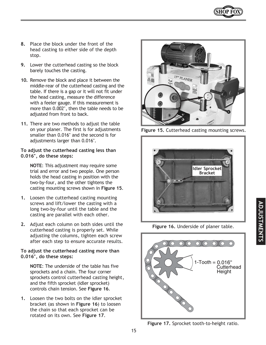 Woodstock W1724, W1723 instruction manual Underside of planer table 