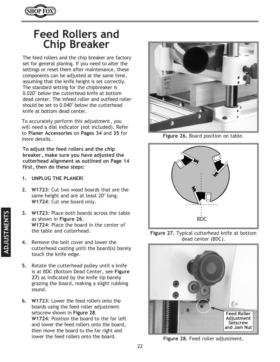 Woodstock W1723, W1724 instruction manual Feed Rollers Chip Breaker 