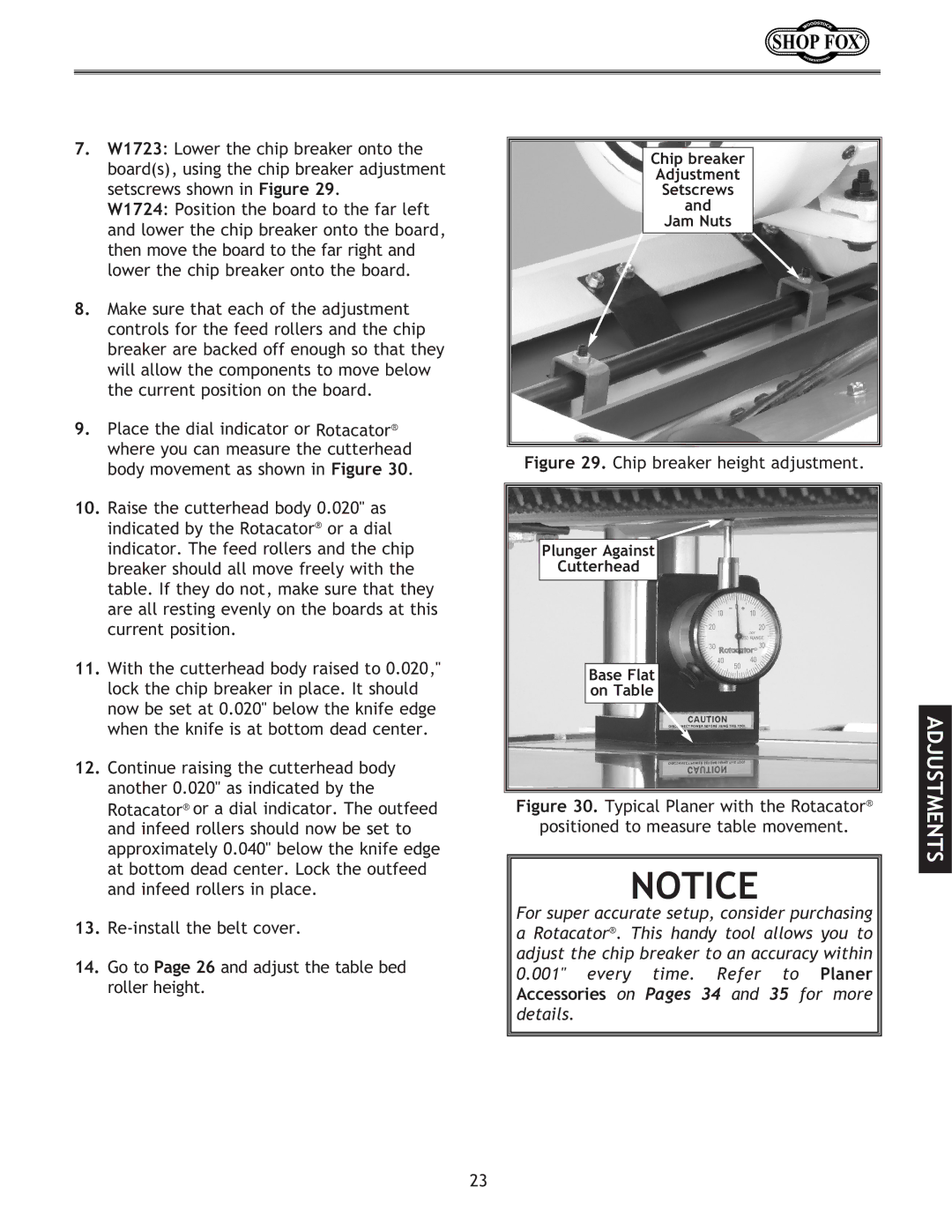 Woodstock W1724, W1723 instruction manual Chip breaker height adjustment 