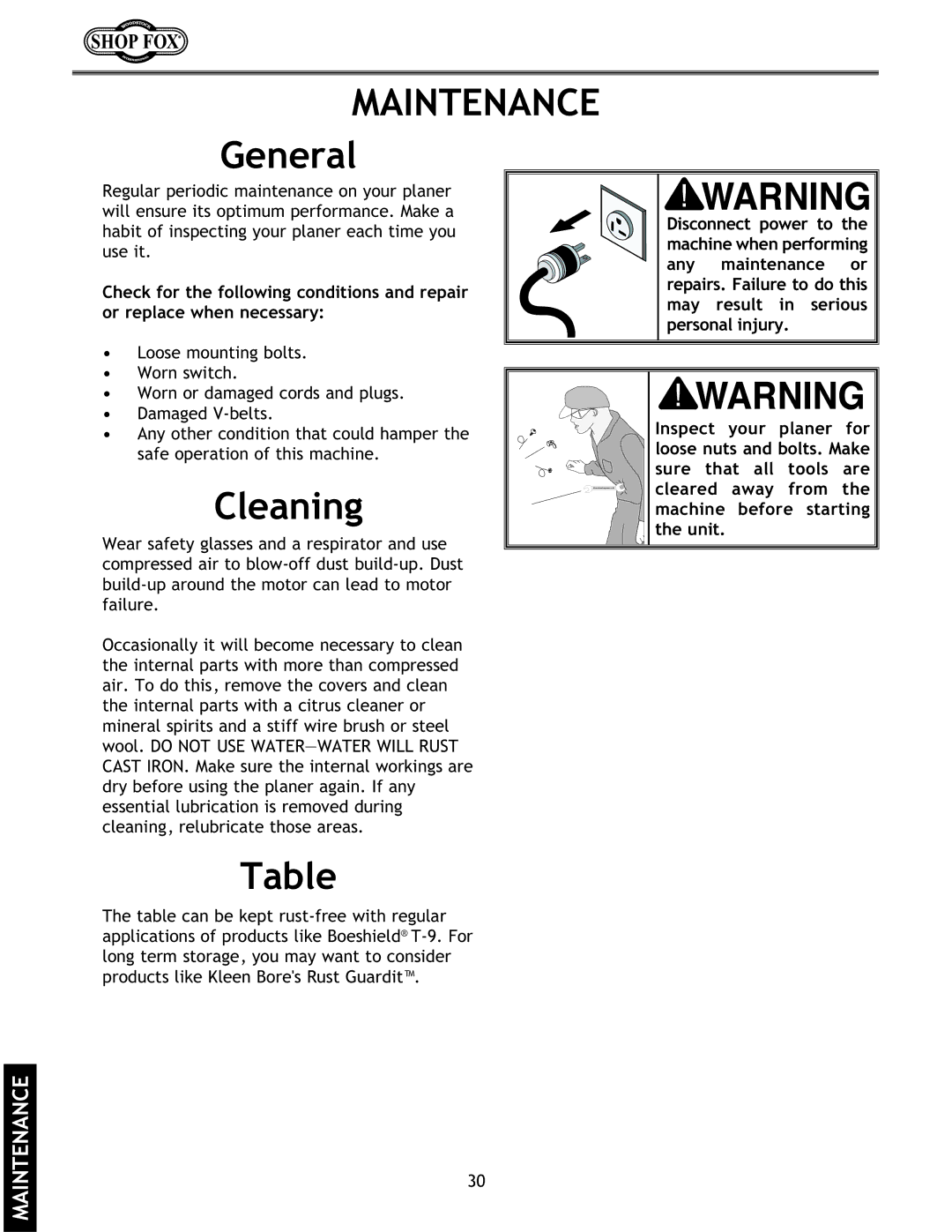 Woodstock W1723, W1724 instruction manual Cleaning, Maintenance General 