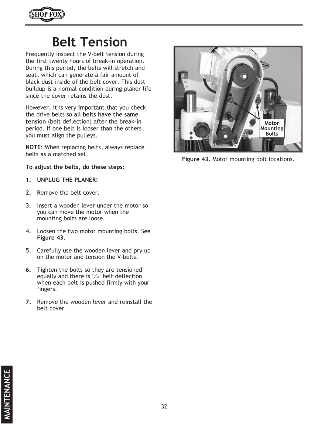 Woodstock W1723, W1724 instruction manual Belt Tension, To adjust the belts, do these steps 