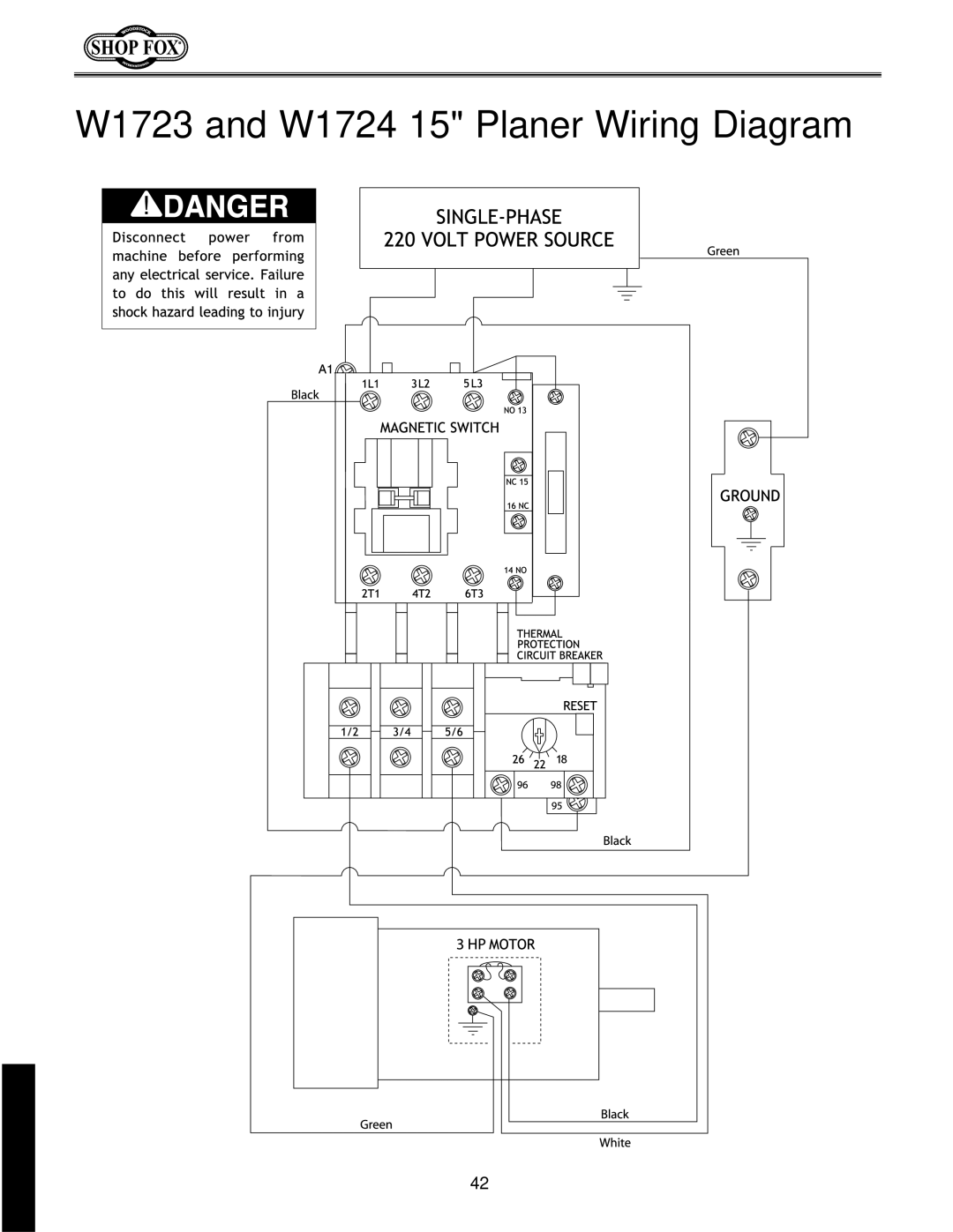 Woodstock instruction manual W1723 and W1724 15 Planer Wiring Diagram 