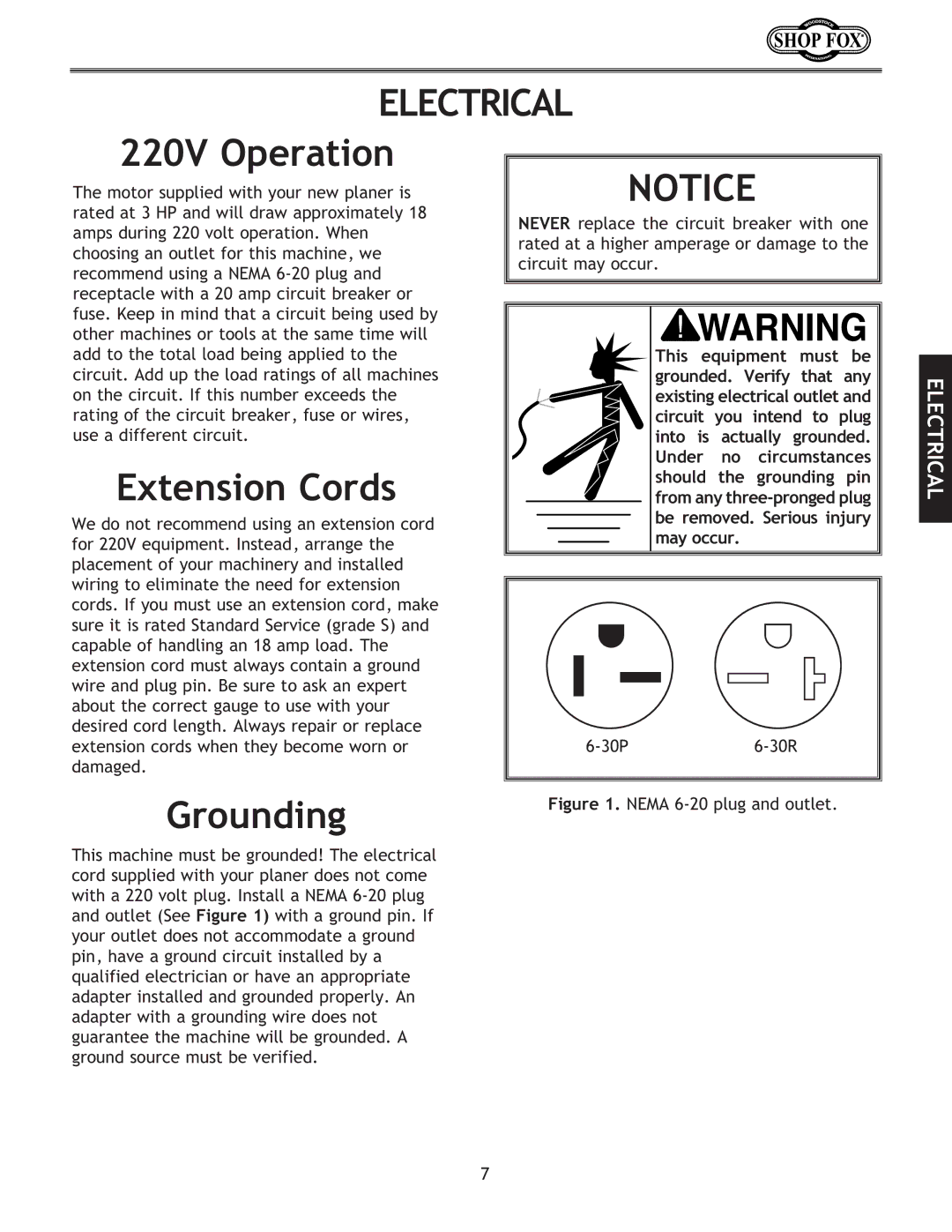 Woodstock W1724, W1723 instruction manual Electrical, 220V Operation, Extension Cords, Grounding 