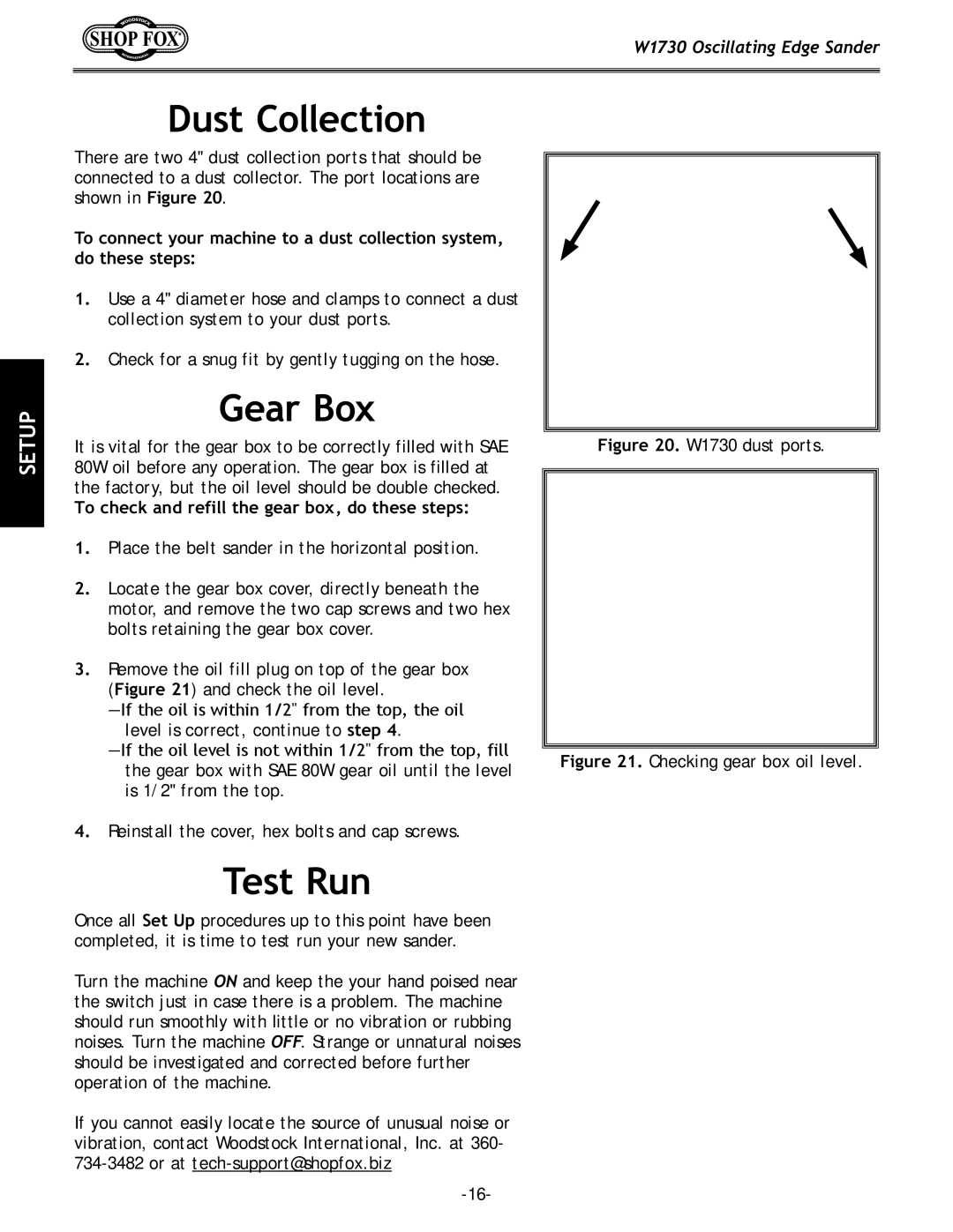 Woodstock W1730 manual Dust Collection, Gear Box, Test Run, To check and refill the gear box, do these steps 