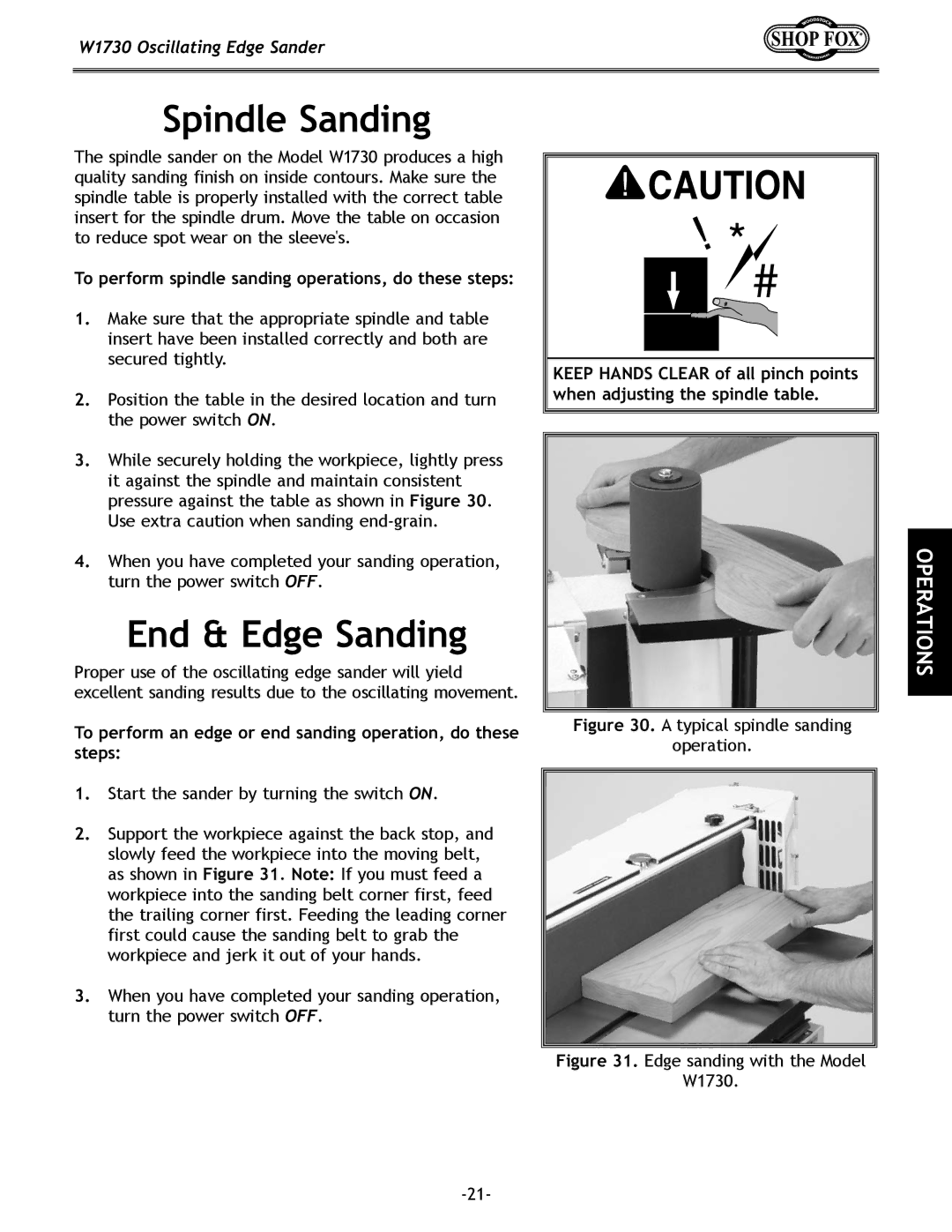 Woodstock W1730 manual Spindle Sanding, End & Edge Sanding, To perform spindle sanding operations, do these steps 