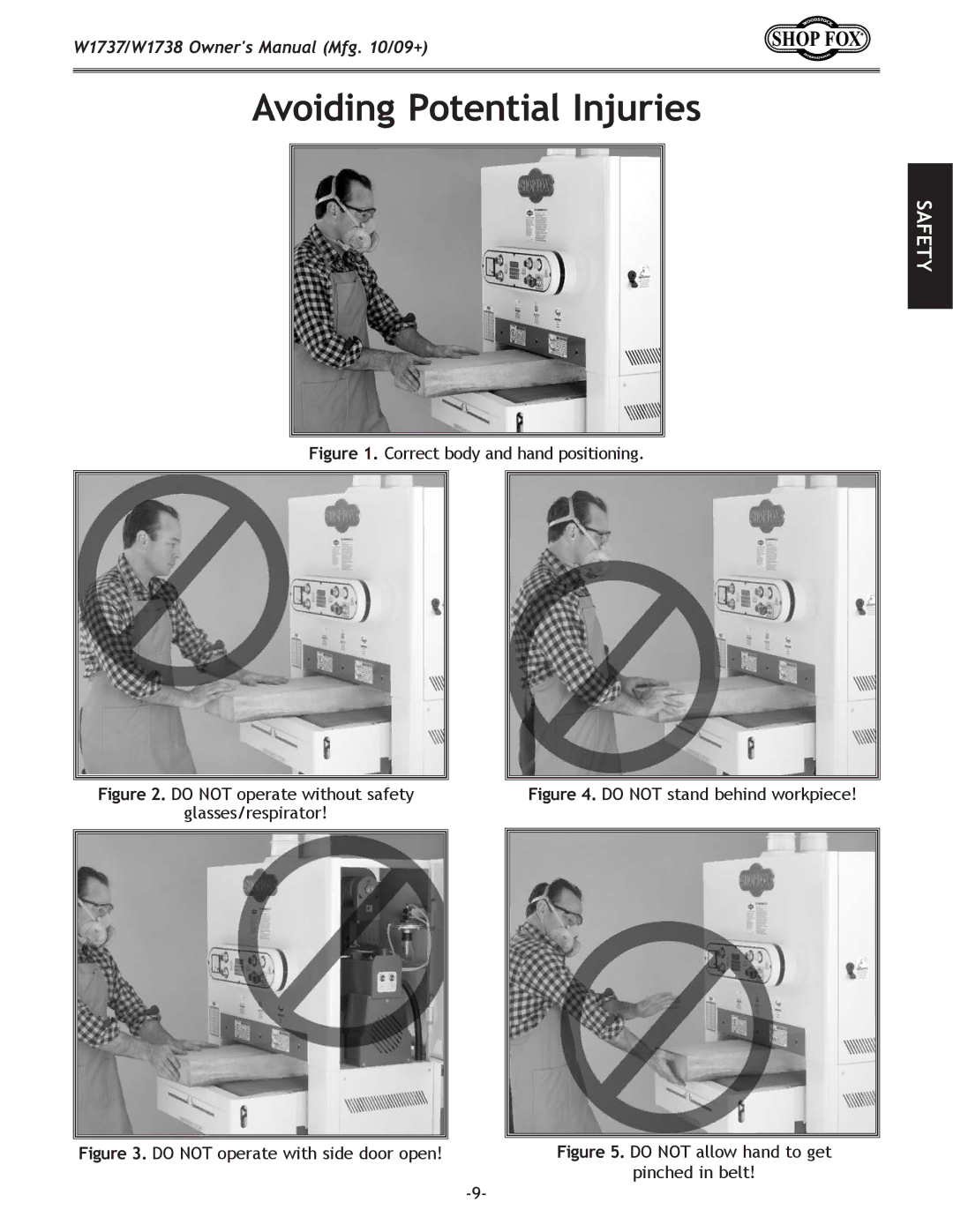 Woodstock W1737, W1738 owner manual Avoiding Potential Injuries, Correct body and hand positioning 